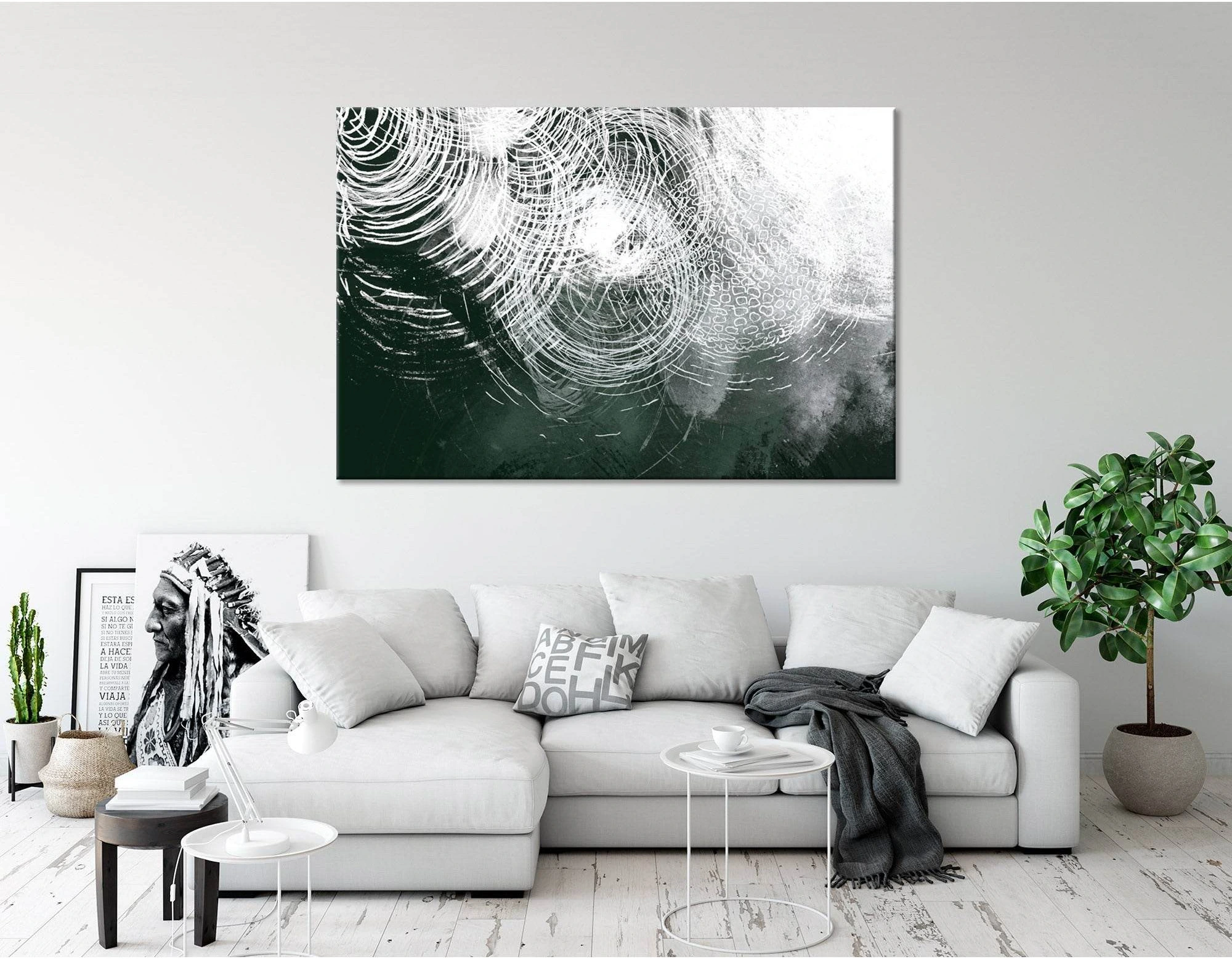 White Circle Abstract №04359 Ready to Hang Canvas Print - Zellart Canvas Prints ALL_Products