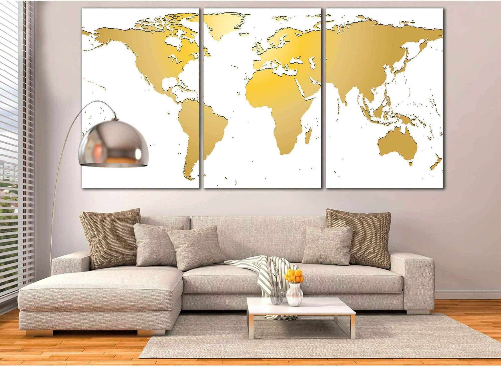 White / Gold World Map №862 Ready to Hang Canvas Print - Zellart Canvas Prints ALL_Products, autopostr_pinterest_65155, autopostr_pinterest_65157, autopostr_pinterest_65158, autopostr_pinterest_65160