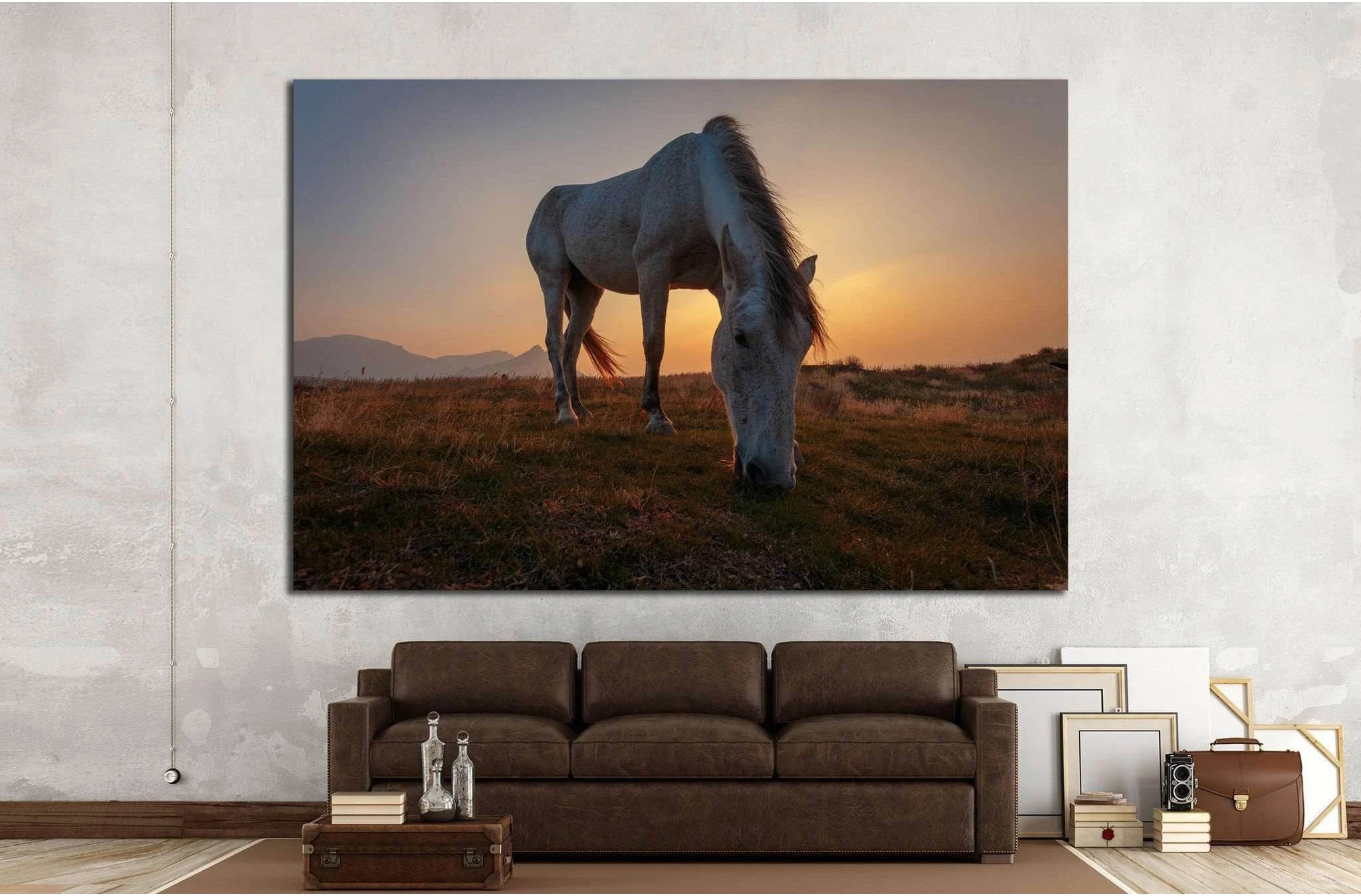 White horse on pasture №1116 Ready to Hang Canvas Print - Zellart Canvas Prints ALL_Products, Horses, s-1116
