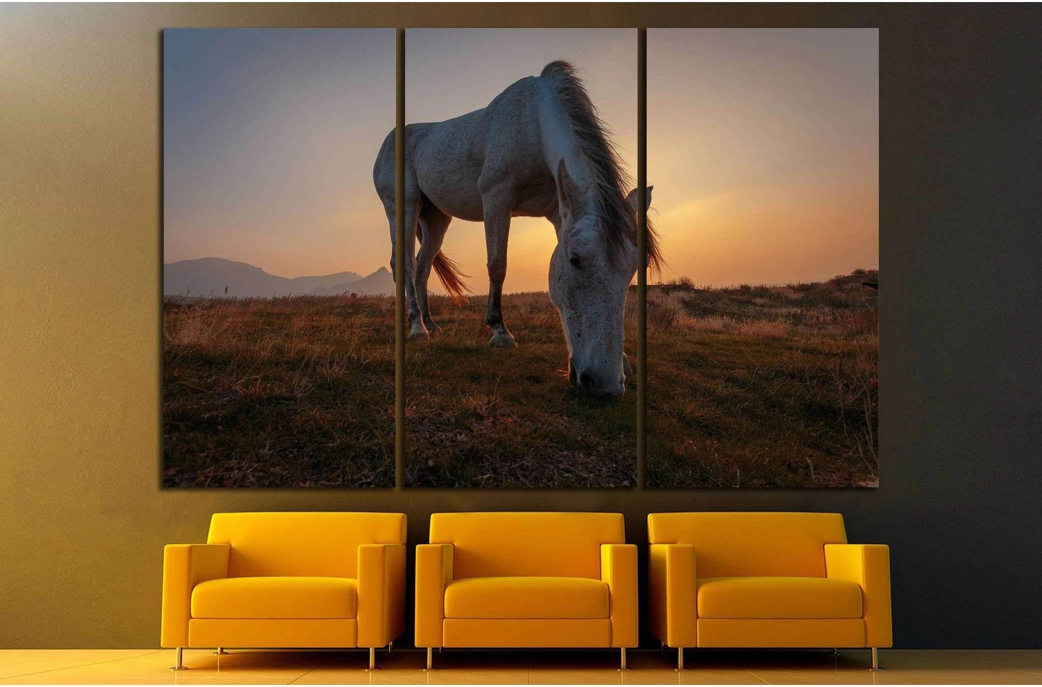 White horse on pasture №1116 Ready to Hang Canvas Print - Zellart Canvas Prints ALL_Products, Horses, s-1116