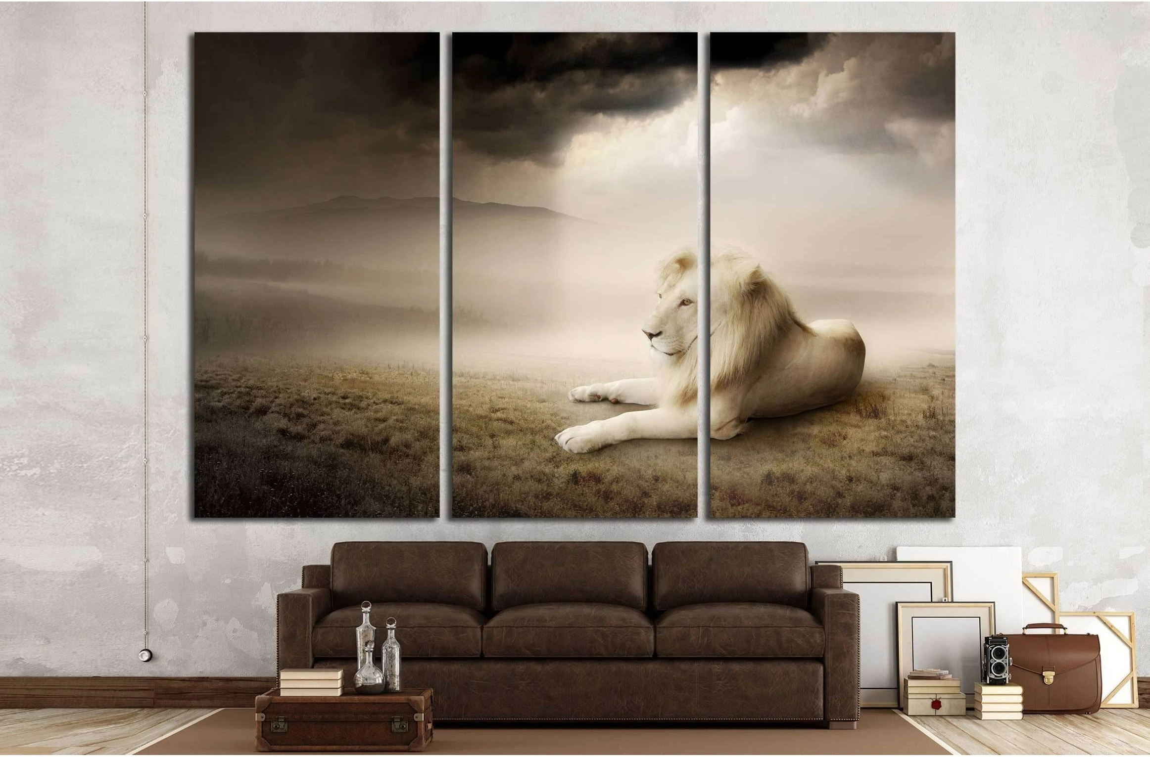 White lion at sunset №2789 Ready to Hang Canvas Print - Zellart Canvas Prints ALL_Products, Lion, s-2789