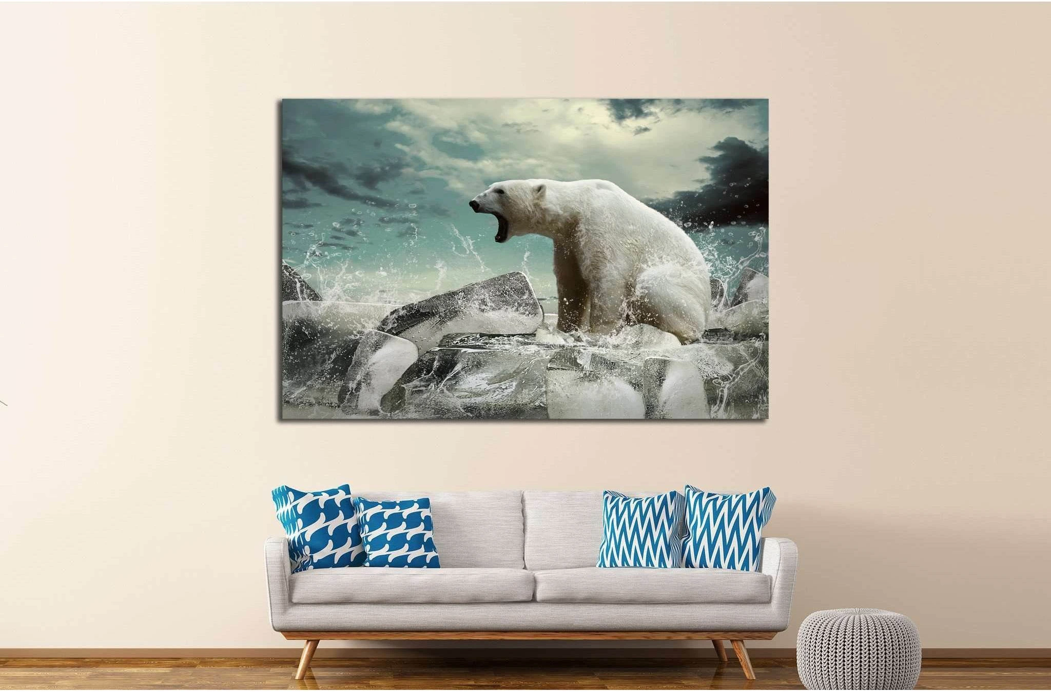 White Polar Bear Hunter on the Ice in water drops №1843 Ready to Hang Canvas Print - Zellart Canvas Prints ALL_Products, s-1843