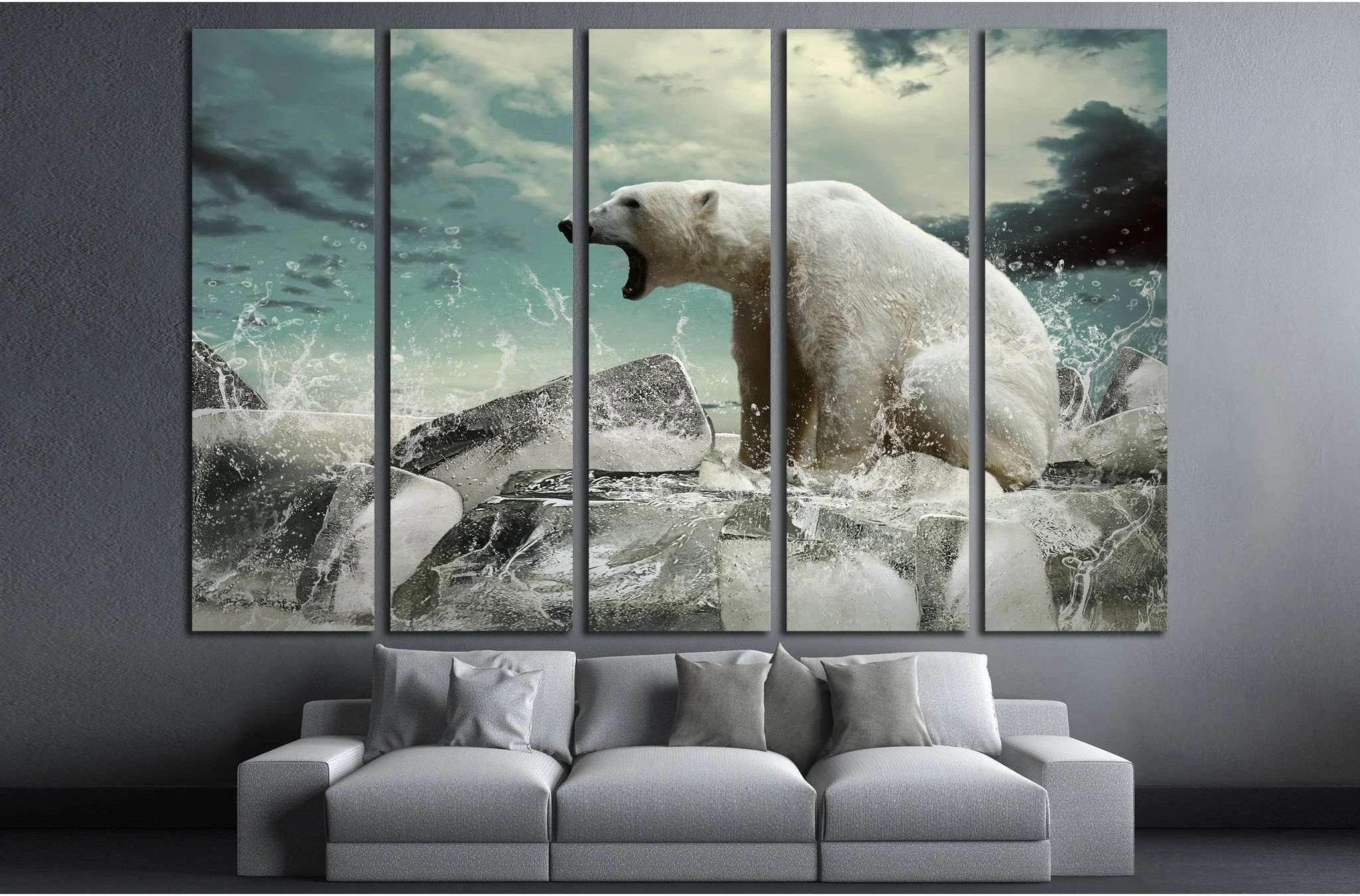White Polar Bear Hunter on the Ice in water drops №1843 Ready to Hang Canvas Print - Zellart Canvas Prints ALL_Products, s-1843