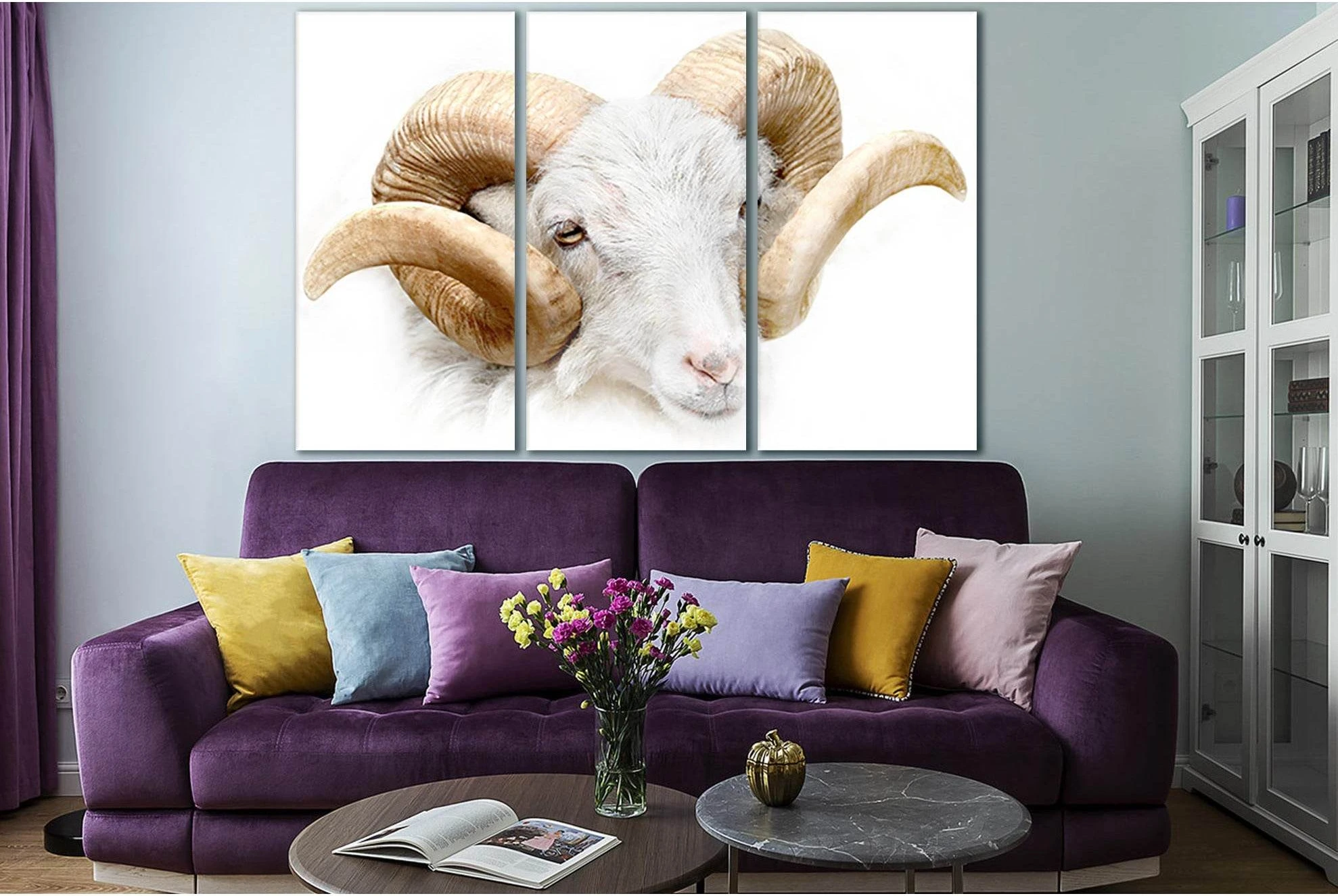 White Ram Close Up №SL997 Ready to Hang Canvas Print - Zellart Canvas Prints 0new, ALL_Products, Animals & Wildlife