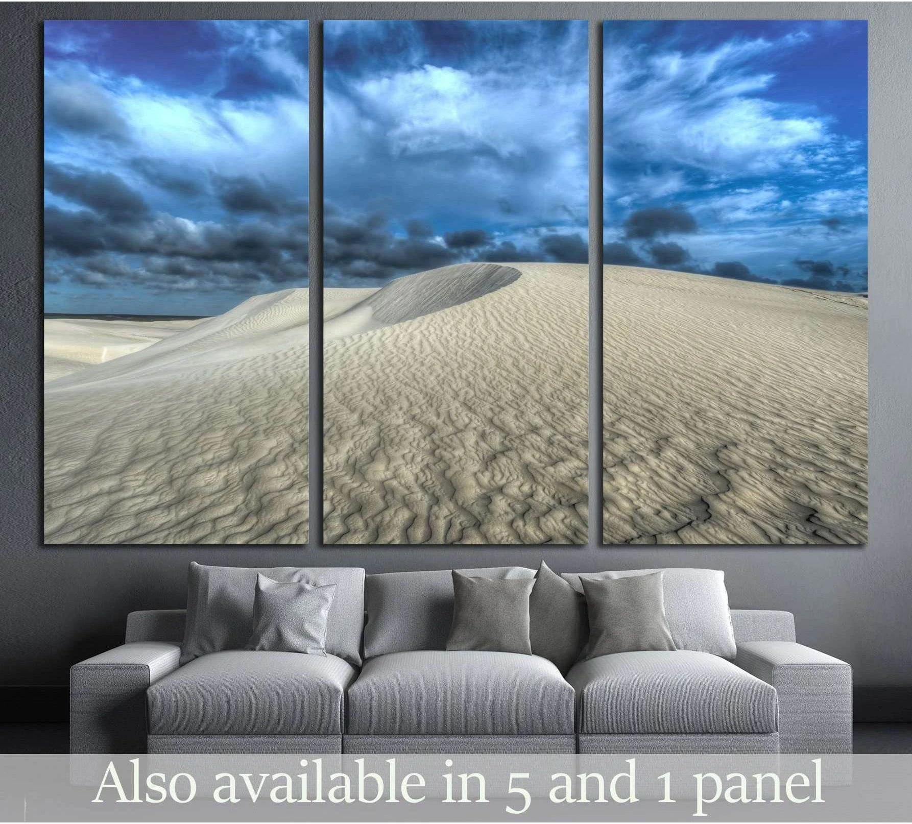 White sand dunes of Nilgen Nature Reserve. chosen as soft nature wall art for bedroom styling.