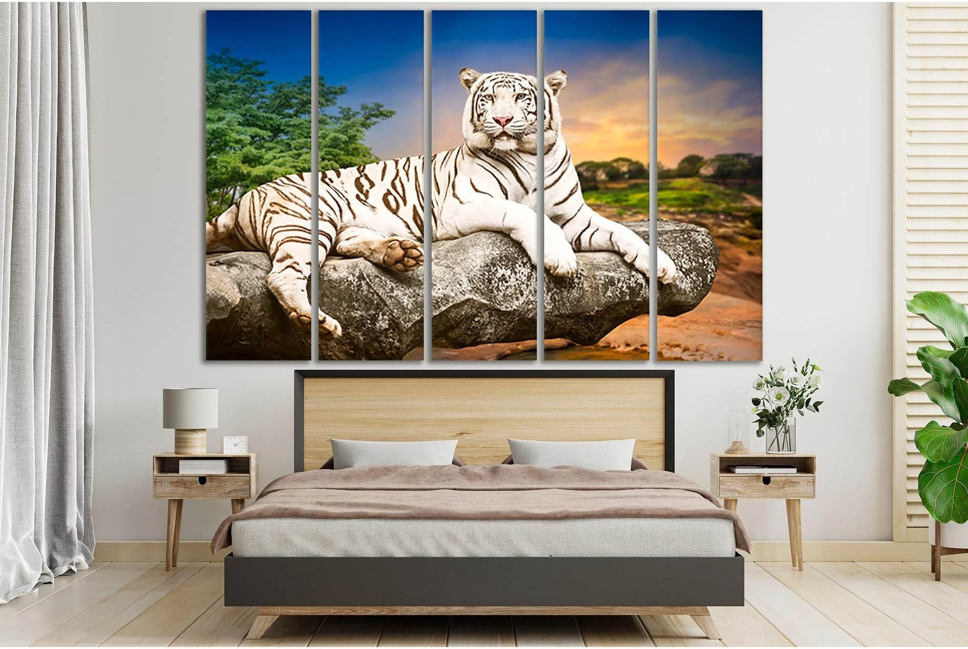 White Tiger Resting On The Stone №SL1047 Ready to Hang Canvas Print - Zellart Canvas Prints 0new, ALL_Products, Animals & Wildlife, Tiger