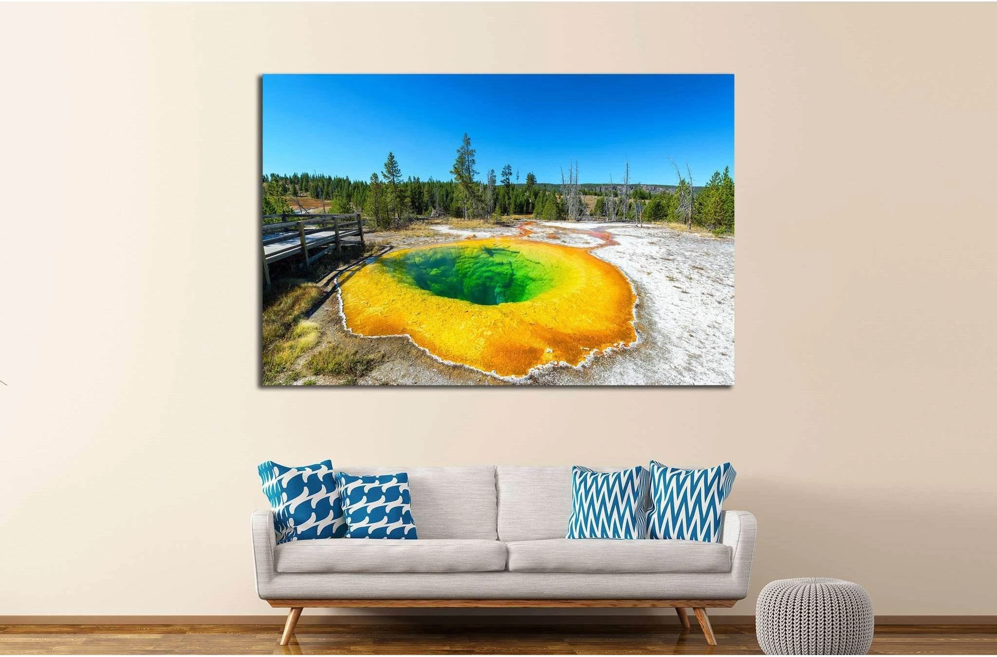 Wide angle view of the Morning Glory Pool in the Upper Geyser Basin in Yellowstone National Park №2005 Ready to Hang Canvas Print - Zellart Canvas Prints ALL_Products, s-2005