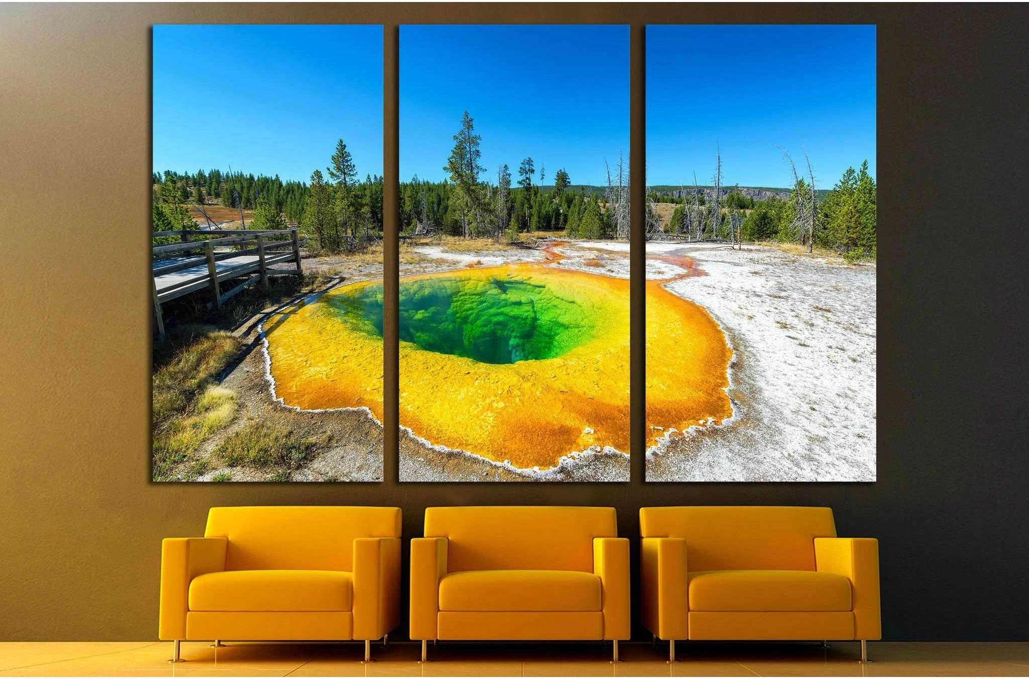 Wide angle view of the Morning Glory Pool in the Upper Geyser Basin in Yellowstone National Park №2005 Ready to Hang Canvas Print - Zellart Canvas Prints ALL_Products, s-2005