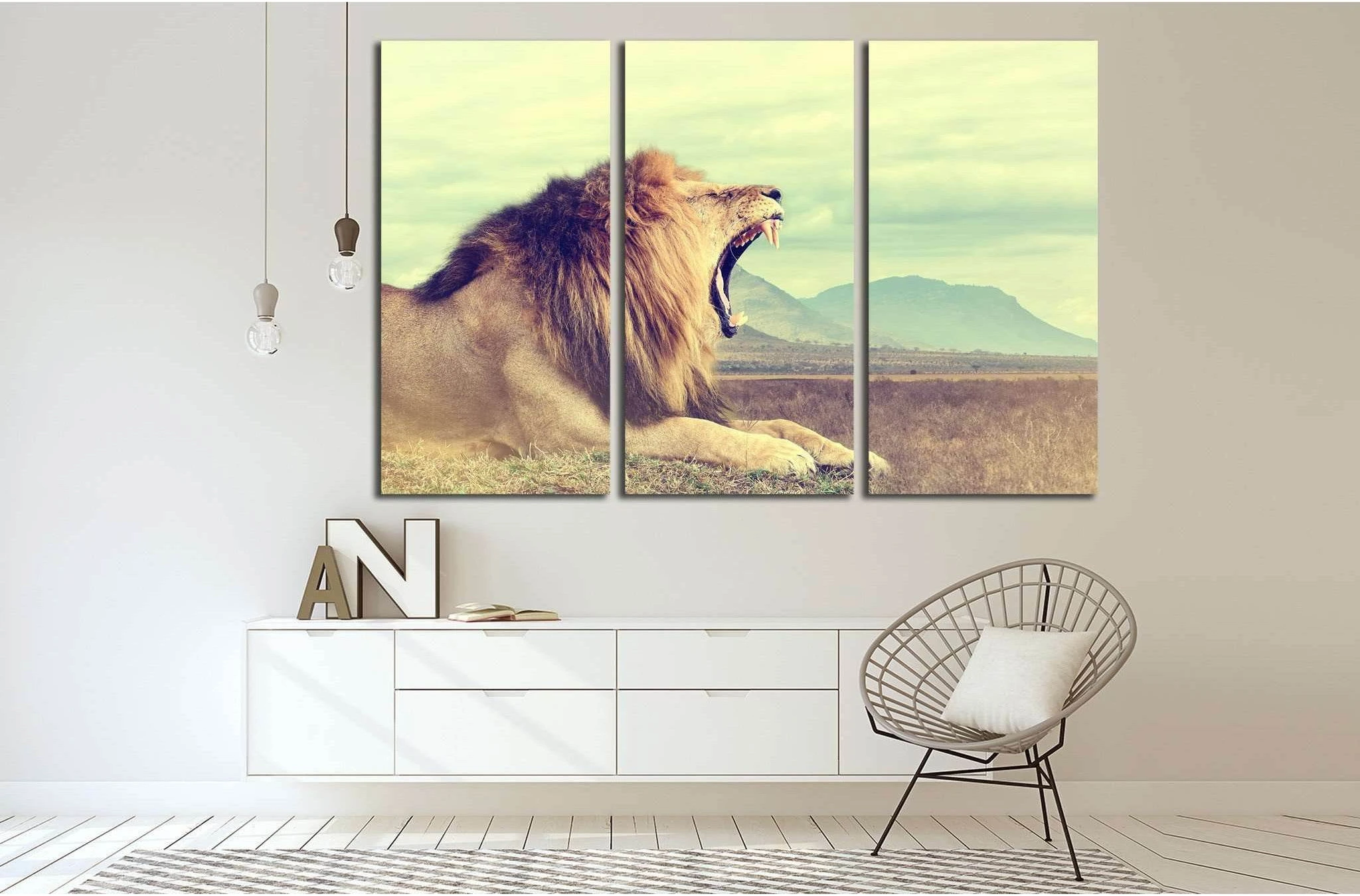 Wild african lion. Vintage effect. National park of Kenya, Africa №1860 Ready to Hang Canvas Print - Zellart Canvas Prints ALL_Products, Lion, s-1860
