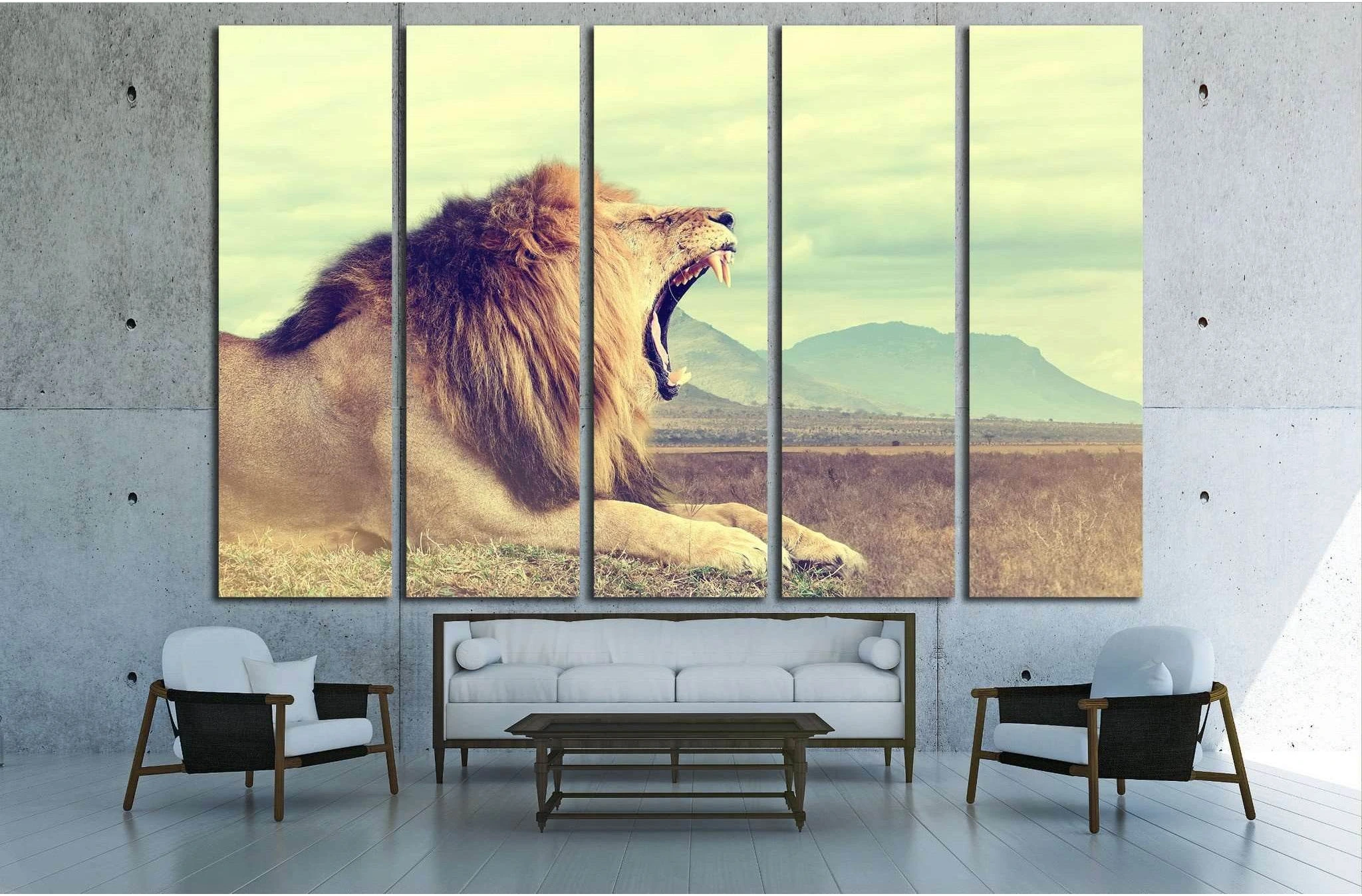 Wild african lion. Vintage effect. National park of Kenya, Africa №1860 Ready to Hang Canvas Print - Zellart Canvas Prints ALL_Products, Lion, s-1860