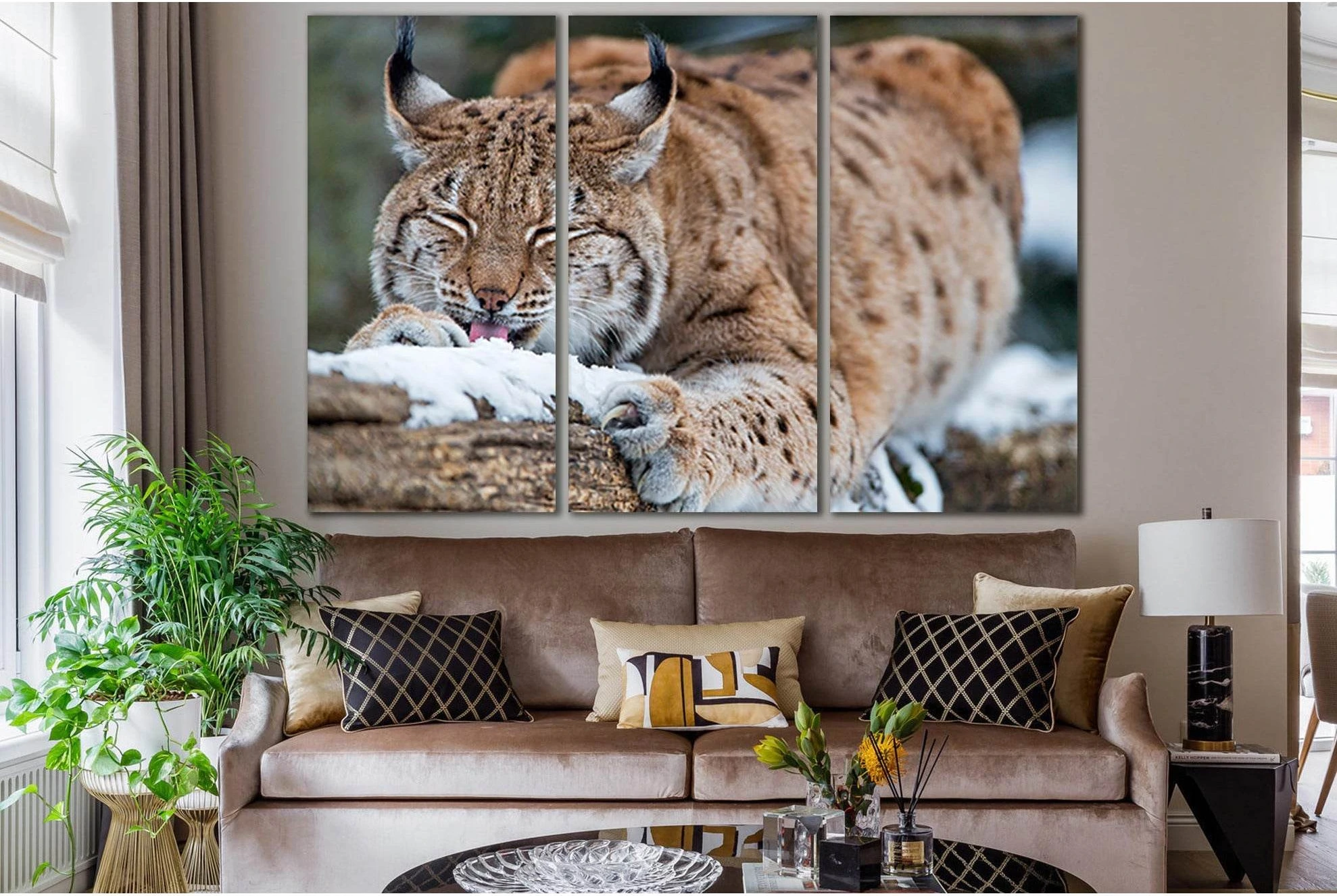 Wild Lynx On A Log №SL998 Ready to Hang Canvas Print - Zellart Canvas Prints 0new, ALL_Products, Animals & Wildlife