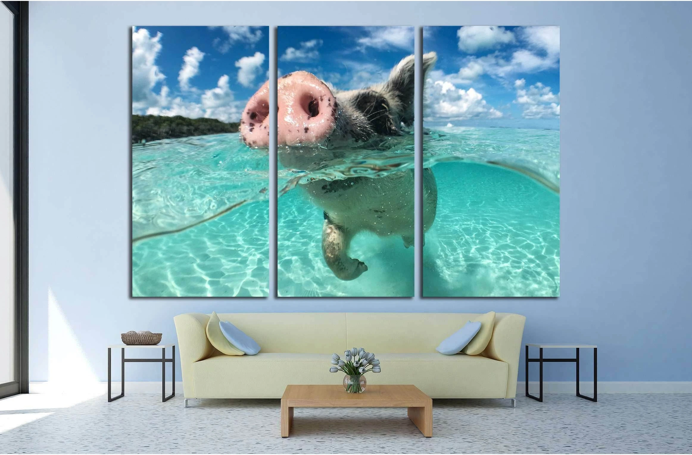 Wild, swimming pig on Big Majors Cay in The Bahamas №2382 Ready to Hang Canvas Print - Zellart Canvas Prints ALL_Products, s-2382
