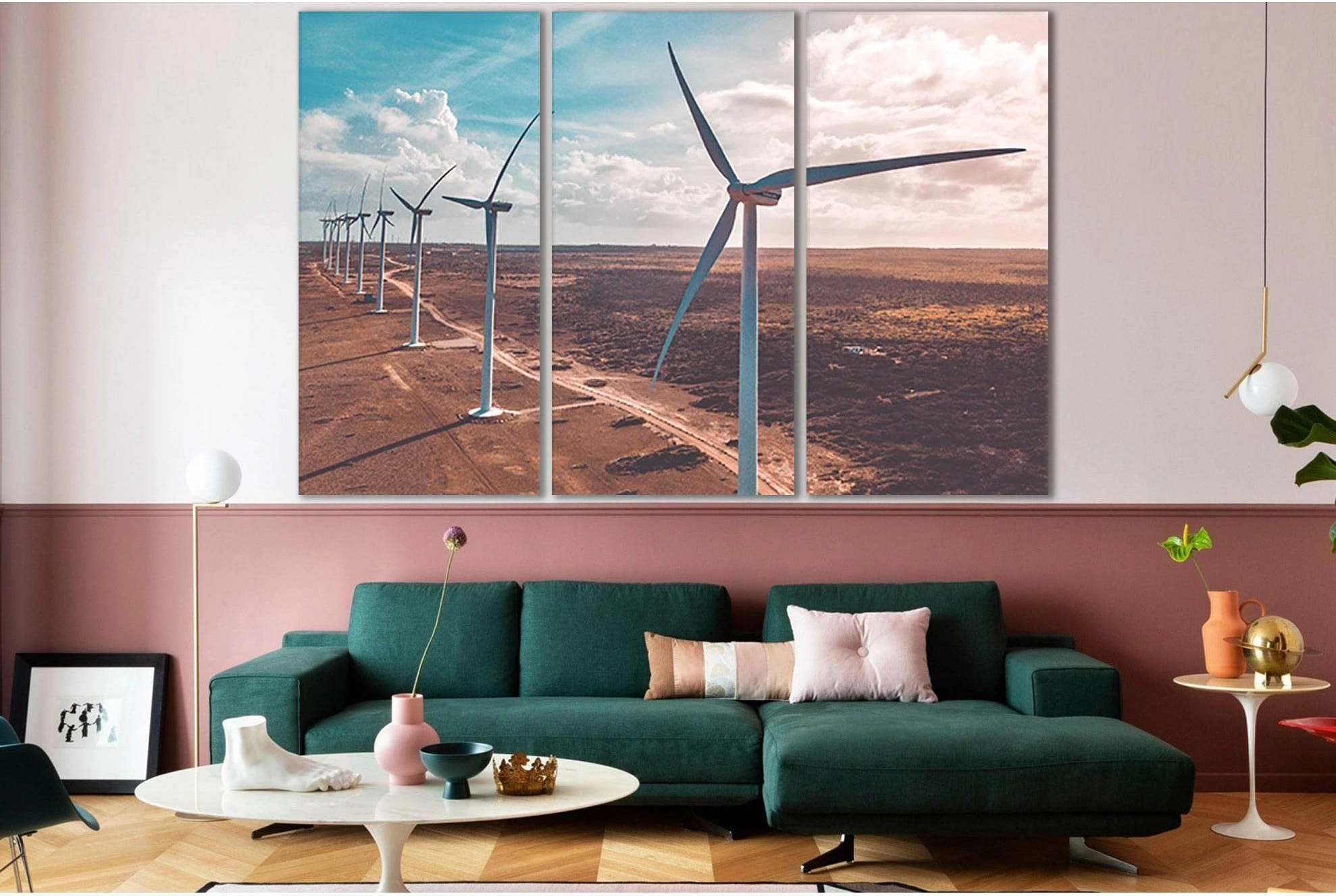 Wind Turbines On Brown Sand №SL775 Ready to Hang Canvas Print - Zellart Canvas Prints 0new, ALL_Products, Engine, Engines Wall Art
