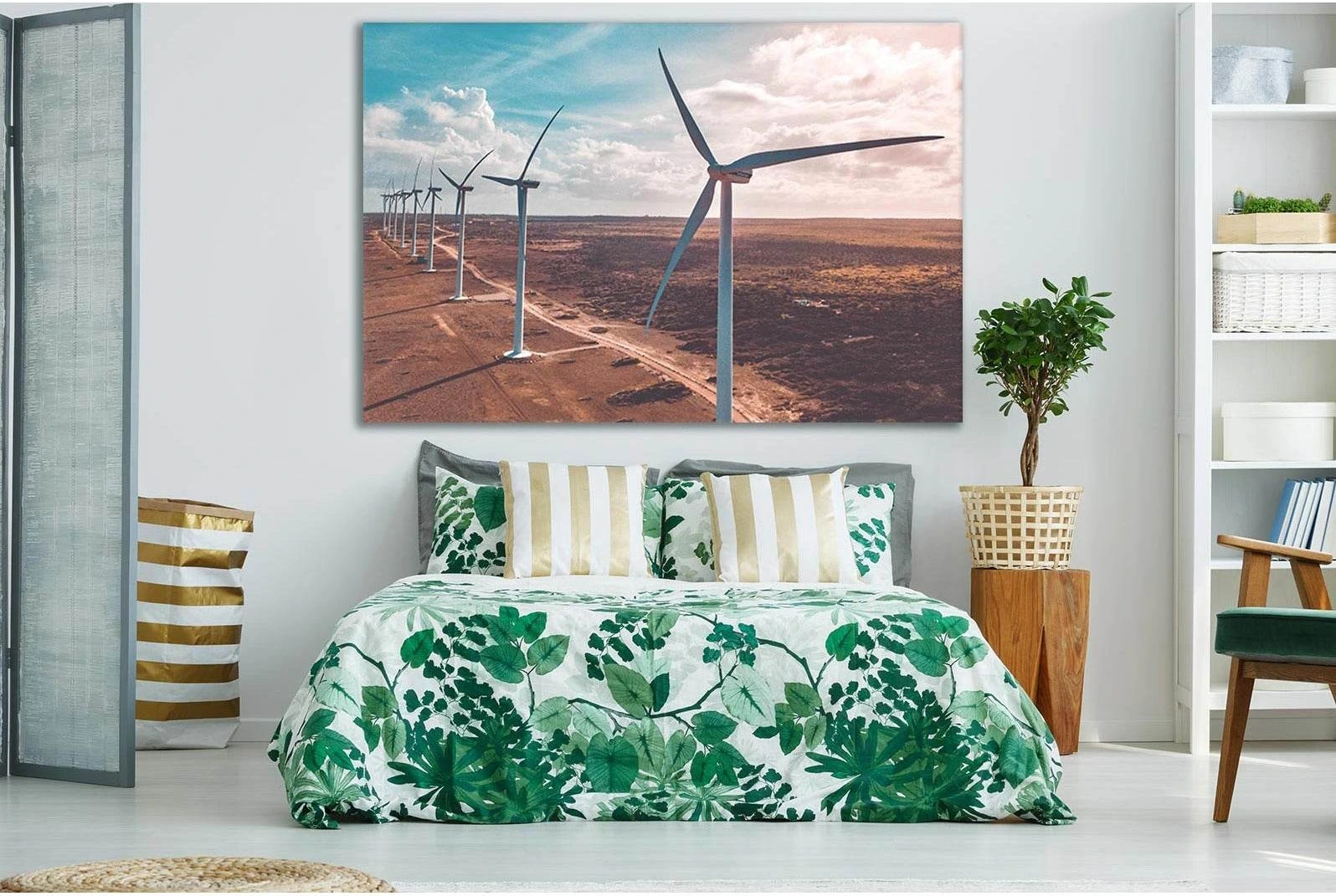 Wind Turbines On Brown Sand №SL775 Ready to Hang Canvas Print - Zellart Canvas Prints 0new, ALL_Products, Engine, Engines Wall Art