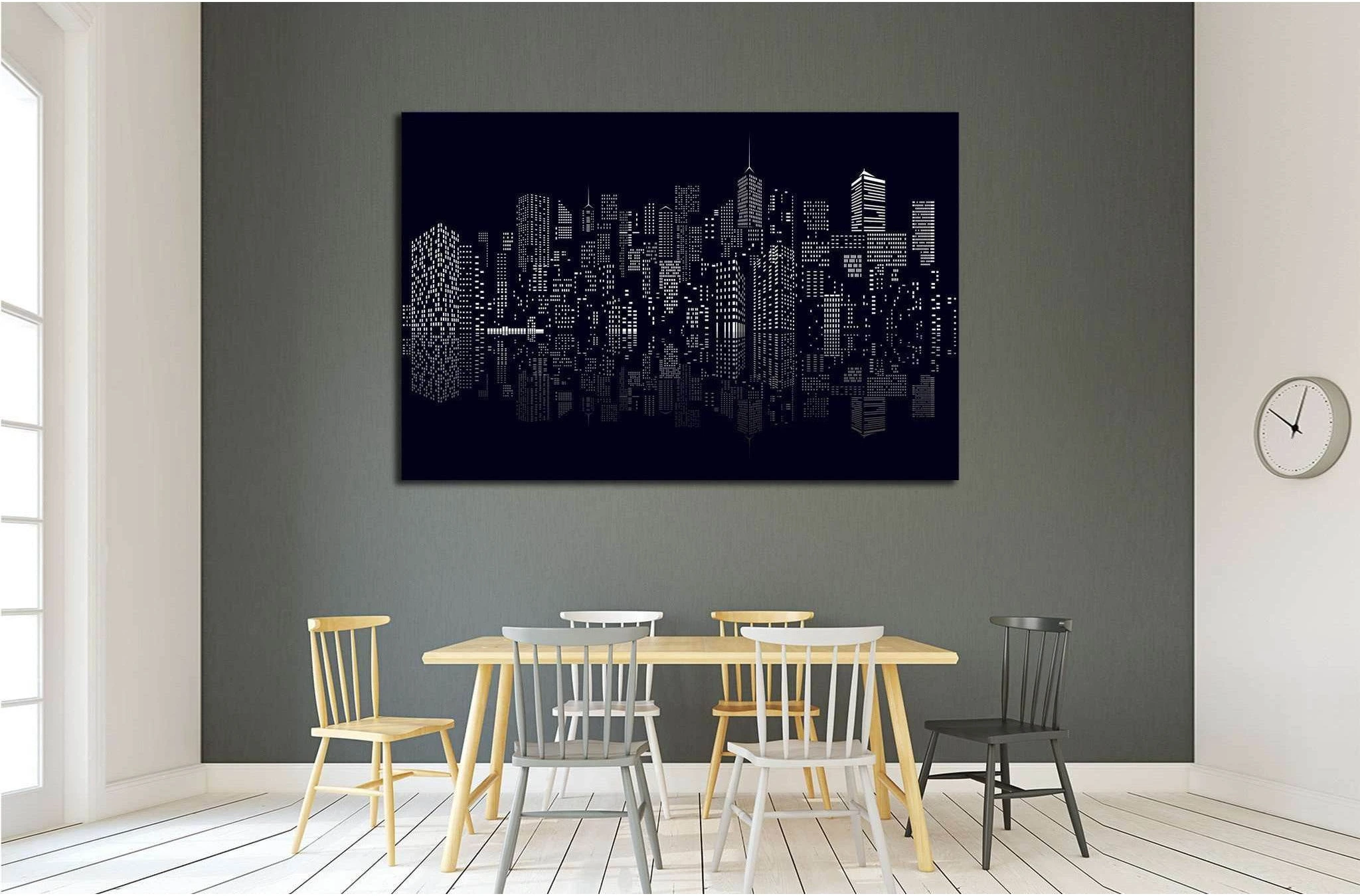 windows on abstract city skylines in black and white №1926 Ready to Hang Canvas Print - Zellart Canvas Prints ALL_Products, s-1926