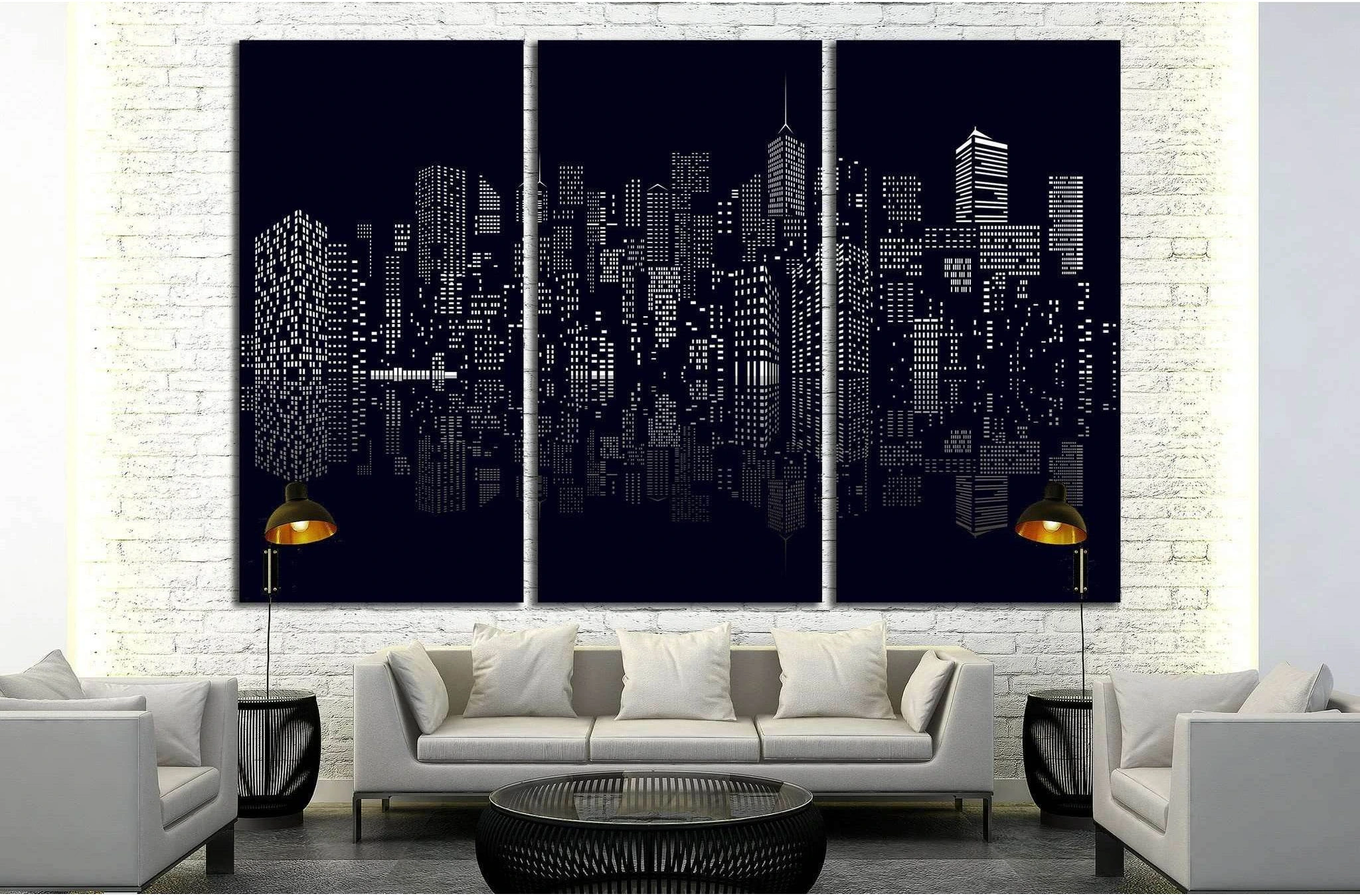 windows on abstract city skylines in black and white №1926 Ready to Hang Canvas Print - Zellart Canvas Prints ALL_Products, s-1926