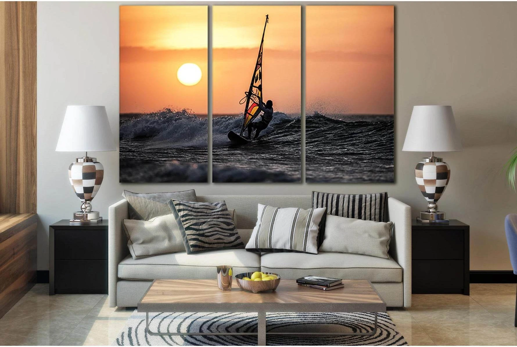 Windsurfing In The Sunset №SL933 Ready to Hang Canvas Print - Zellart Canvas Prints 0new, ALL_Products, Sports & Motivation