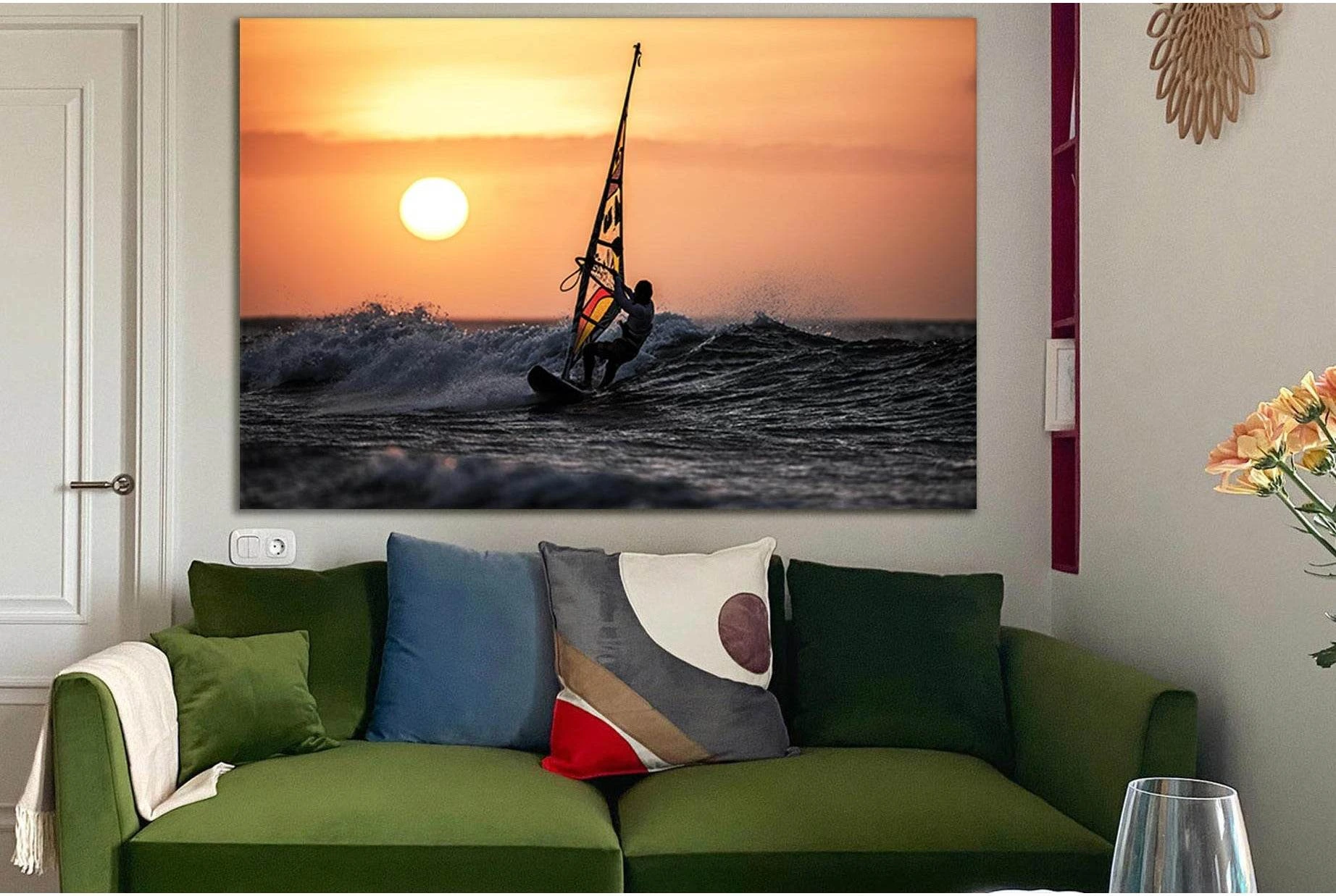 Windsurfing In The Sunset №SL933 Ready to Hang Canvas Print - Zellart Canvas Prints 0new, ALL_Products, Sports & Motivation