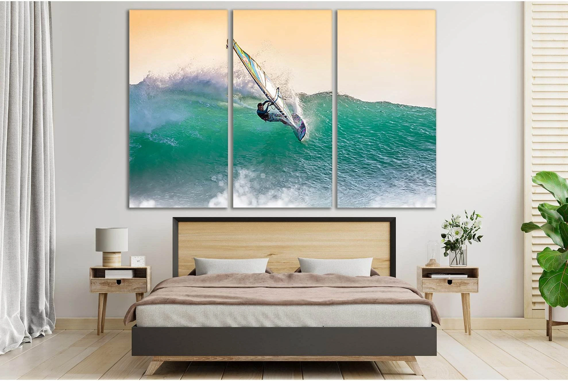Windsurfing Ocean Action Canvas Wall Art with Teal Waves showing ocean water, wave movement and surf.