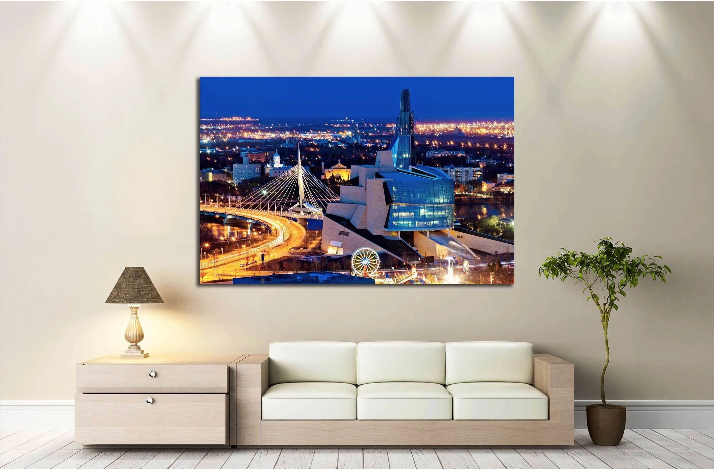 Winnipeg panorama at sunset. Winnipeg, Manitoba, Canada №2176 Ready to Hang Canvas Print - Zellart Canvas Prints ALL_Products, s-2176
