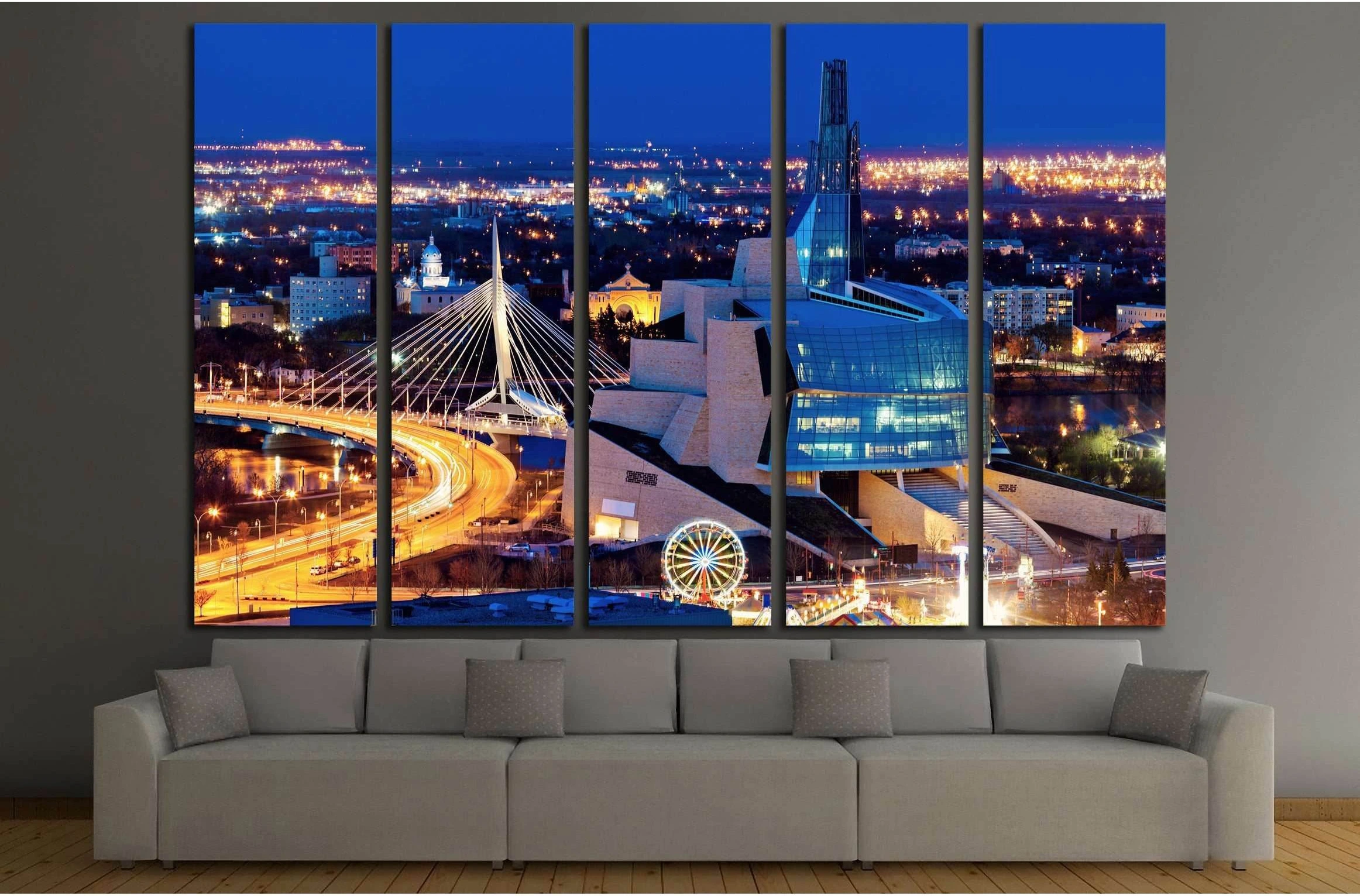 Winnipeg panorama at sunset. Winnipeg, Manitoba, Canada №2176 Ready to Hang Canvas Print - Zellart Canvas Prints ALL_Products, s-2176
