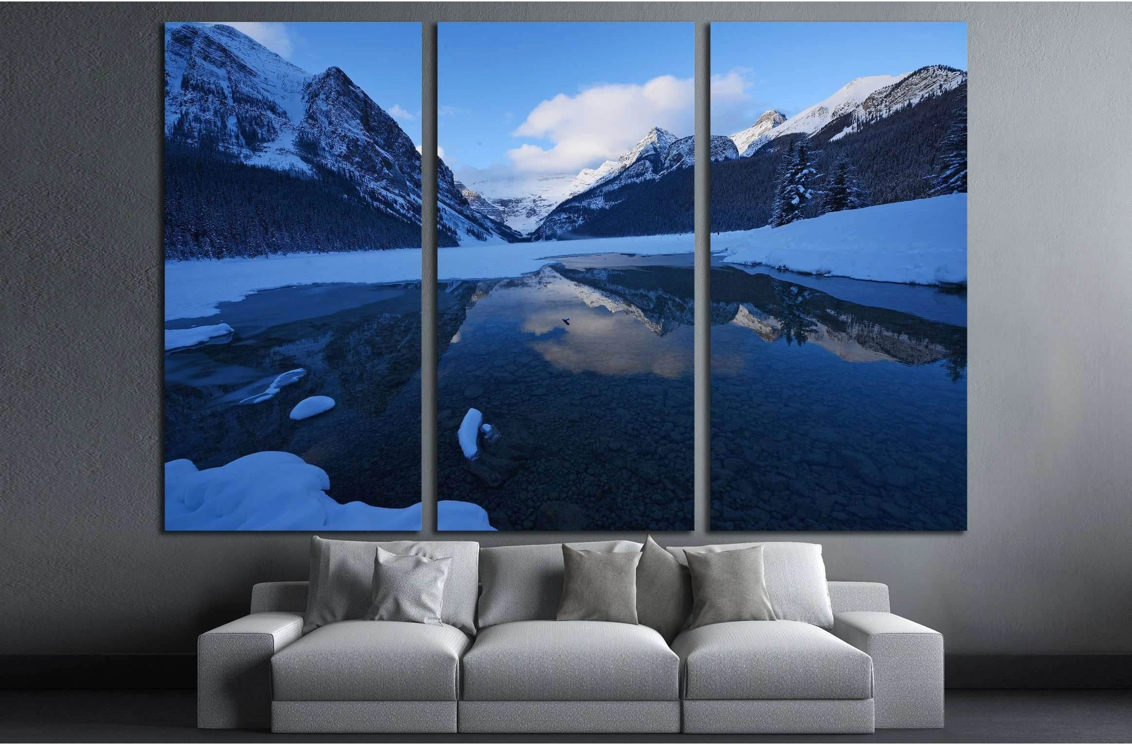 winter morning at lake louise with snow №3075 Ready to Hang Canvas Print - Zellart Canvas Prints ALL_Products, s-3075