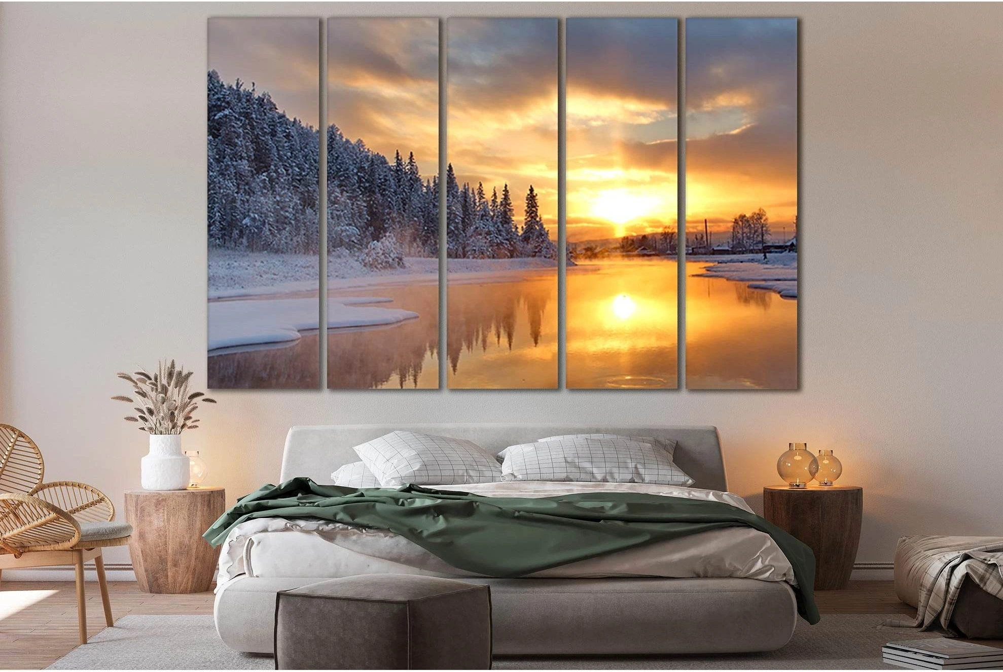 Winter River At Sunset №SL294 Ready to Hang Canvas Print - Zellart Canvas Prints 0new, ALL_Products, SUNRISE & SUNSET WALL ART