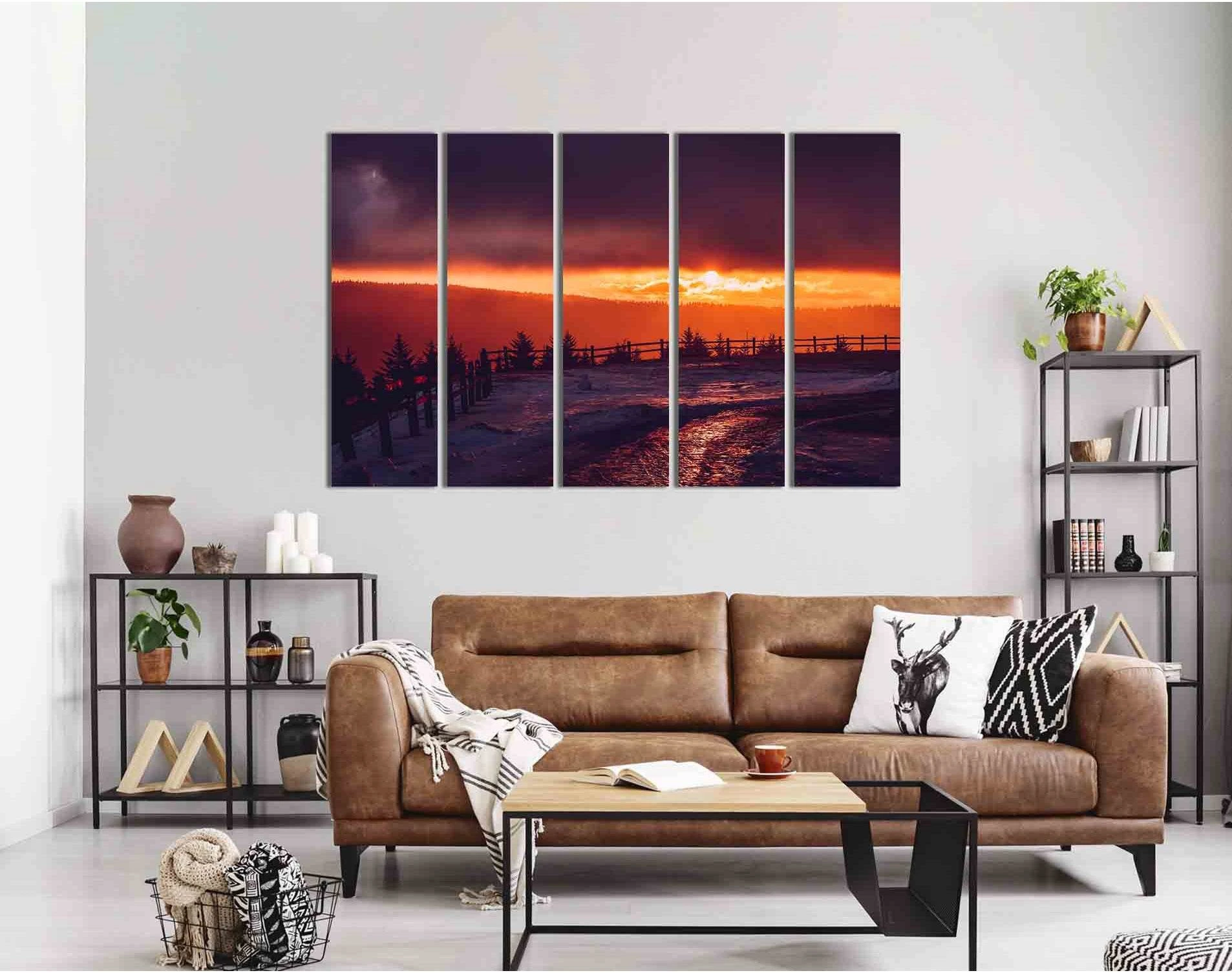 Winter sunset in the forest №D2032 Ready to Hang Canvas Print - Zellart Canvas Prints 0new, ALL_Products, Sunrise & sunset wall art