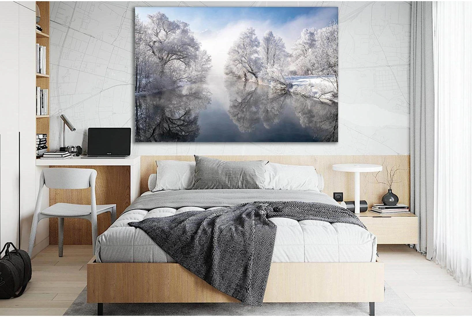 Winter Trees Over The River №SL1078 Ready to Hang Canvas Print - Zellart Canvas Prints 0new, ALL_Products, Trees Wall Art