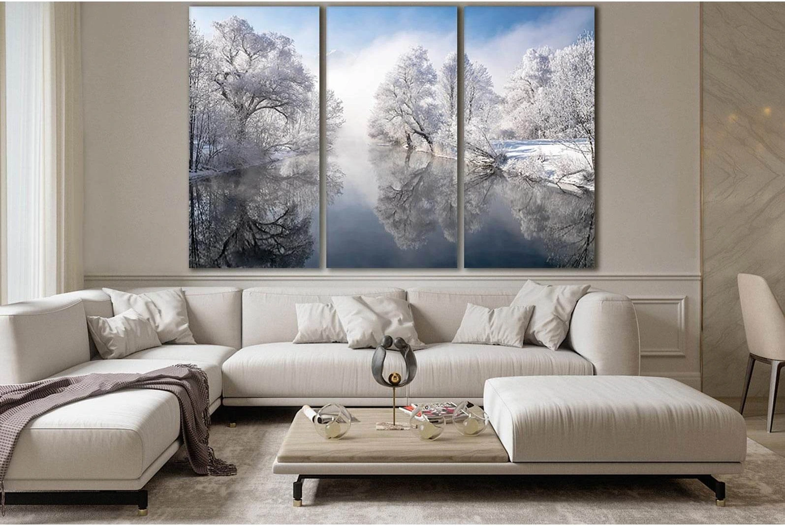 Winter Trees Over The River №SL1078 Ready to Hang Canvas Print - Zellart Canvas Prints 0new, ALL_Products, Trees Wall Art