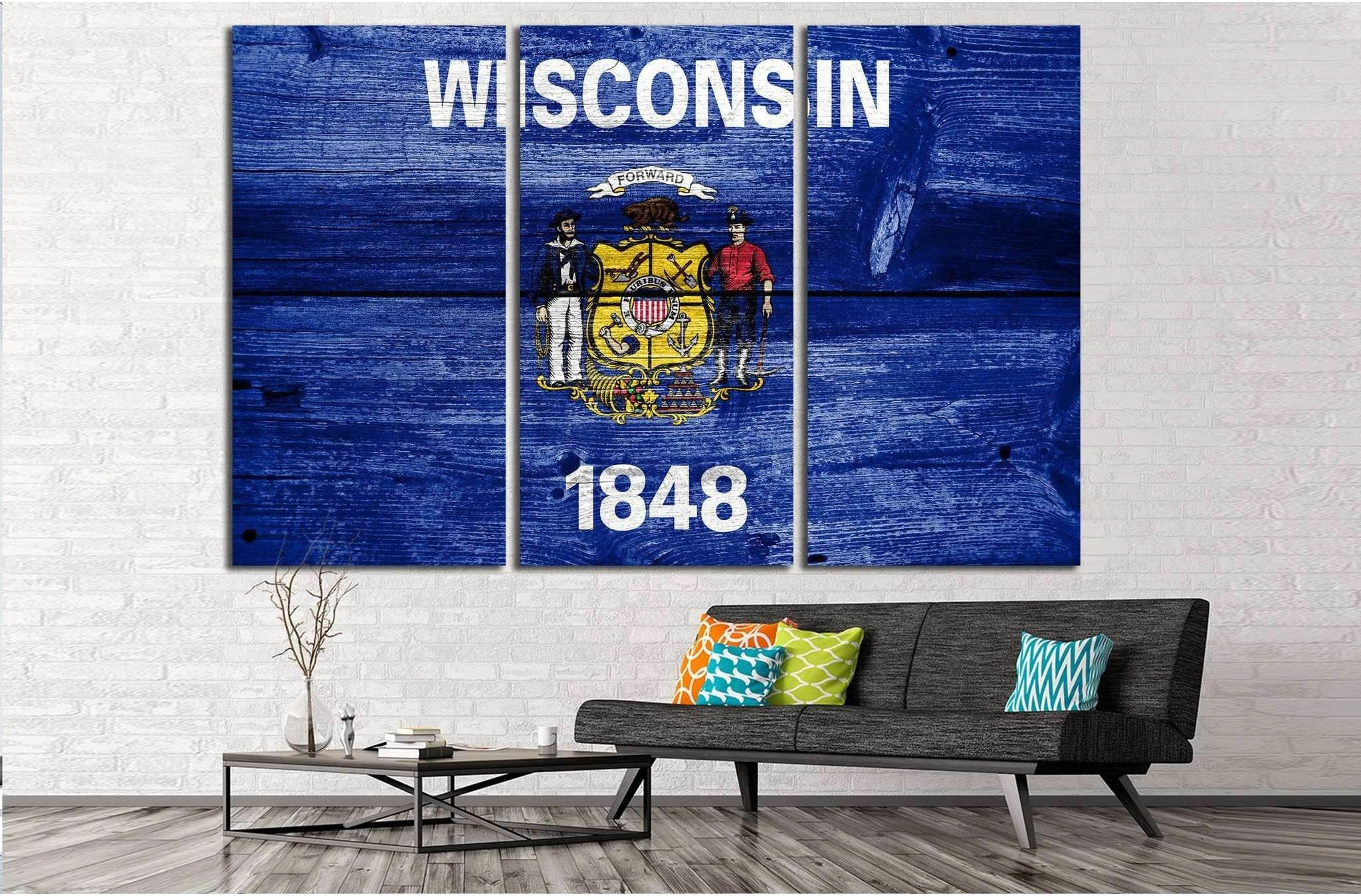 Wisconsin State Flag №697 Ready to Hang Canvas Print - Zellart Canvas Prints ALL_Products, s-697