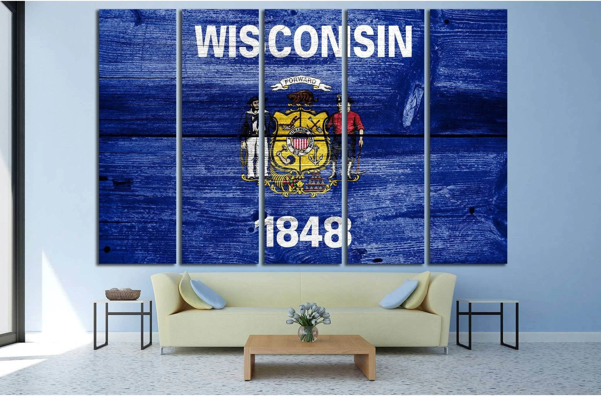 Wisconsin State Flag №697 Ready to Hang Canvas Print - Zellart Canvas Prints ALL_Products, s-697