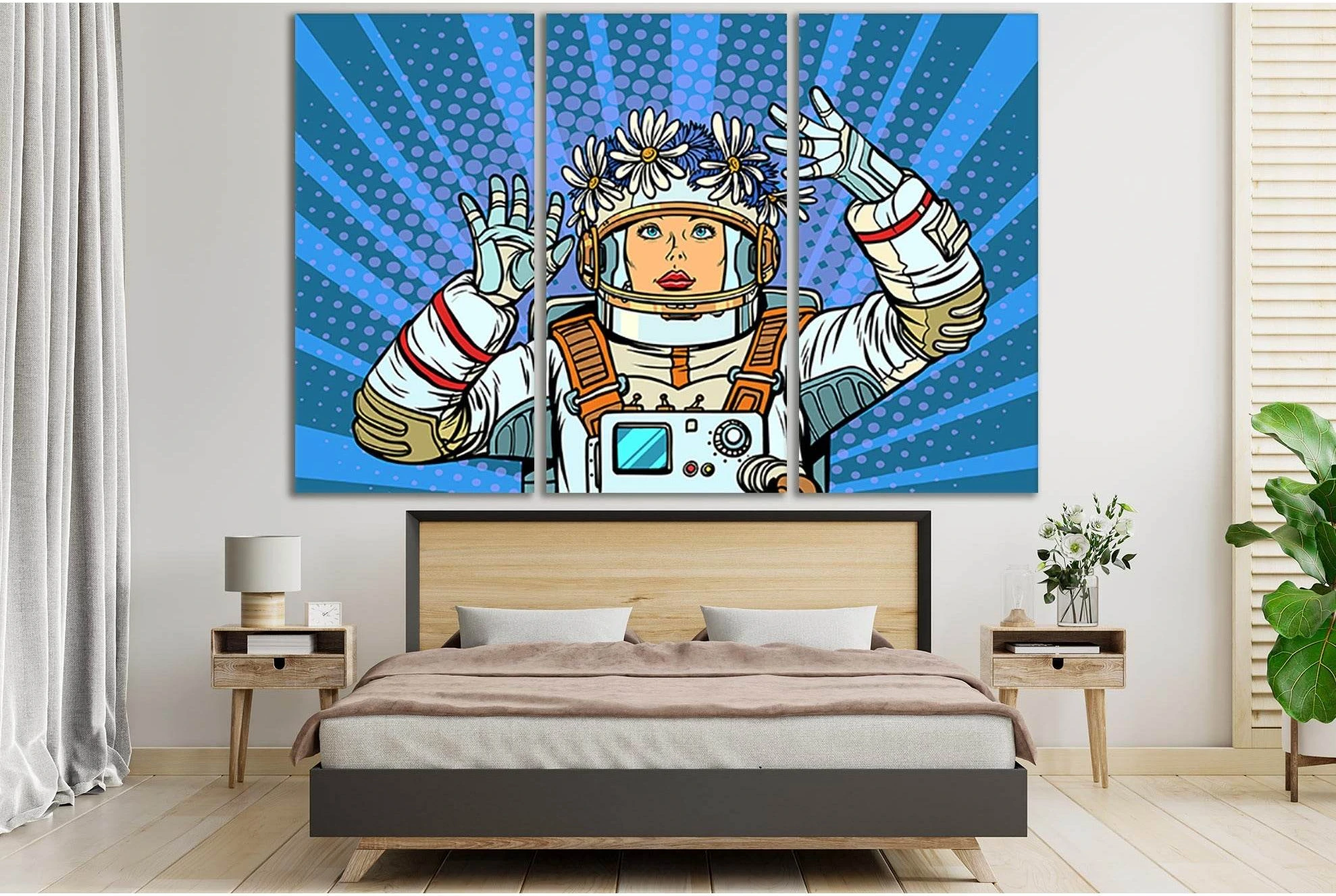Woman Astronaut In A Wreath Pop Art №SL530 Ready to Hang Canvas Print - Zellart Canvas Prints 0new, ALL_Products, Pop ART
