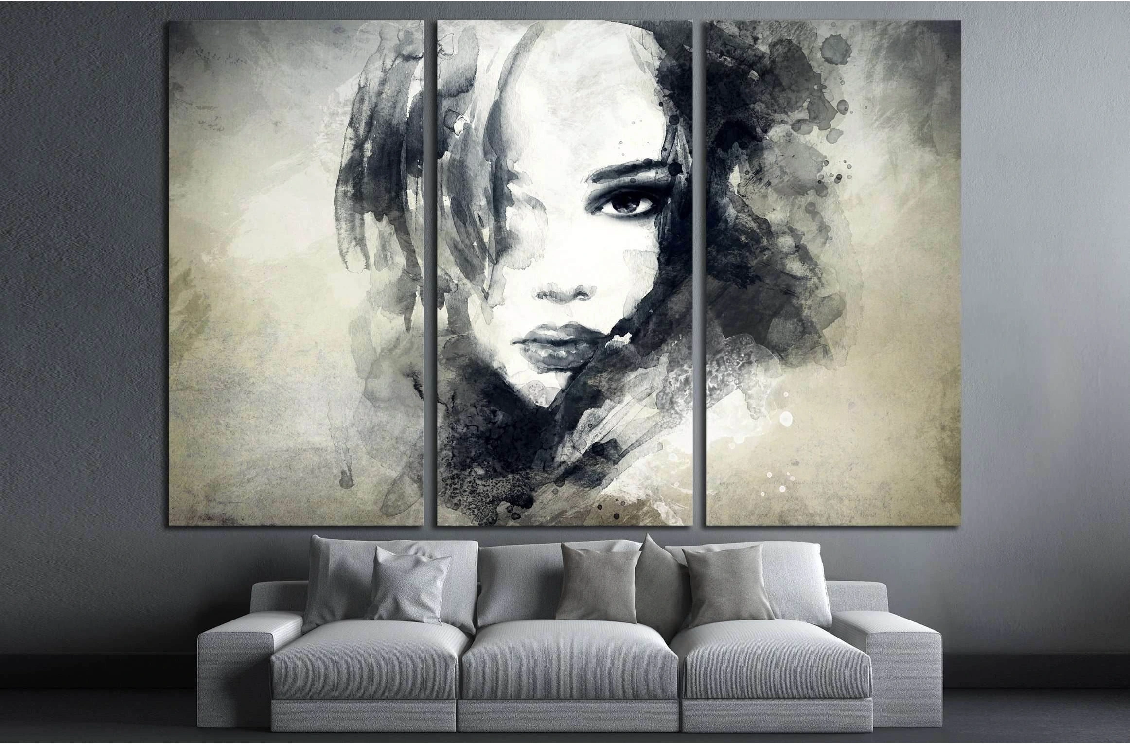Woman face. Hand painted fashion illustration №2774 Ready to Hang Canvas Print - Zellart Canvas Prints ALL_Products, s-2774
