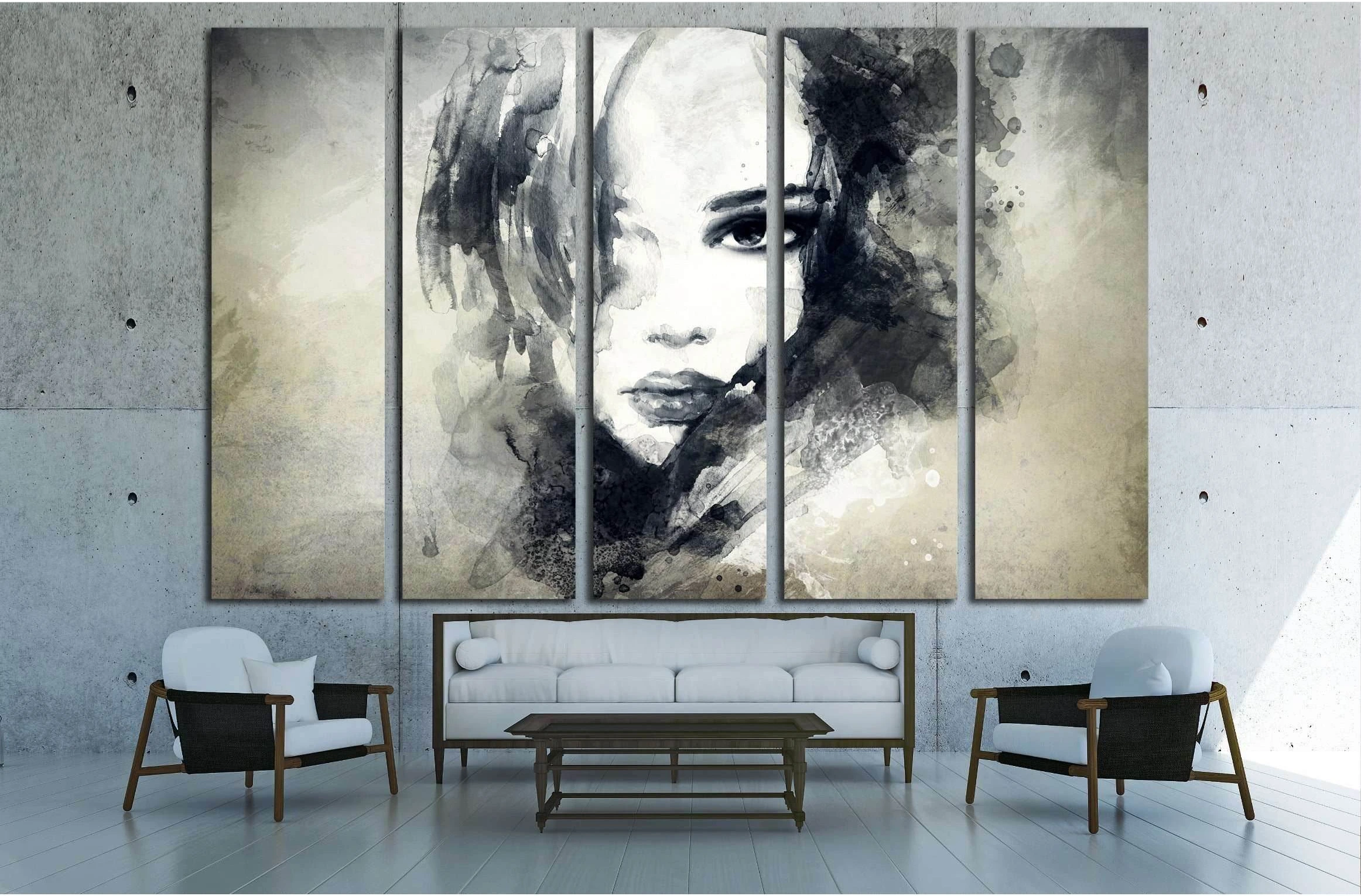 Woman face. Hand painted fashion illustration №2774 Ready to Hang Canvas Print - Zellart Canvas Prints ALL_Products, s-2774