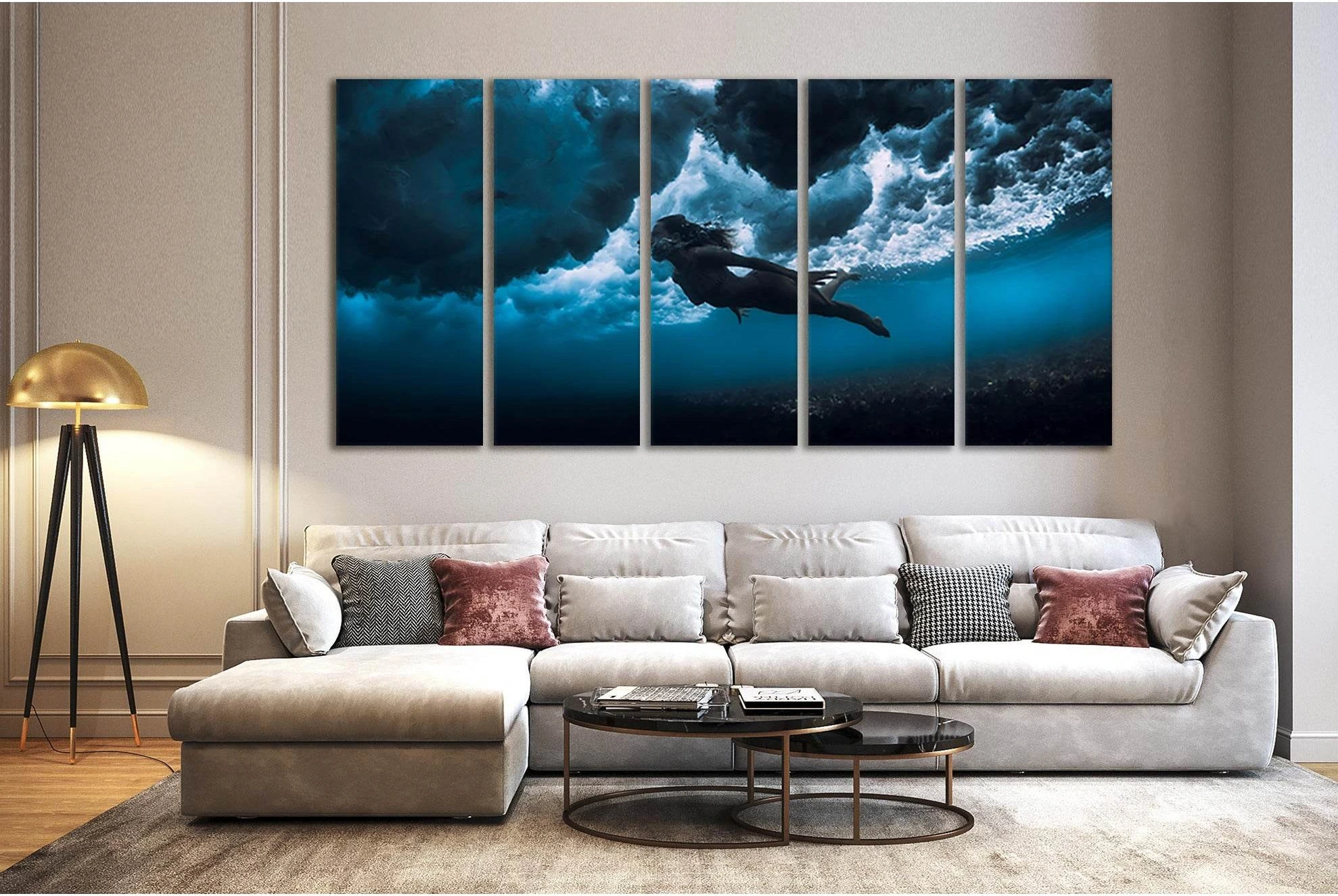 Woman In Ocean №SL46 Ready to Hang Canvas Print - Zellart Canvas Prints 0new, ALL_Products, Beach Ocean & Waves