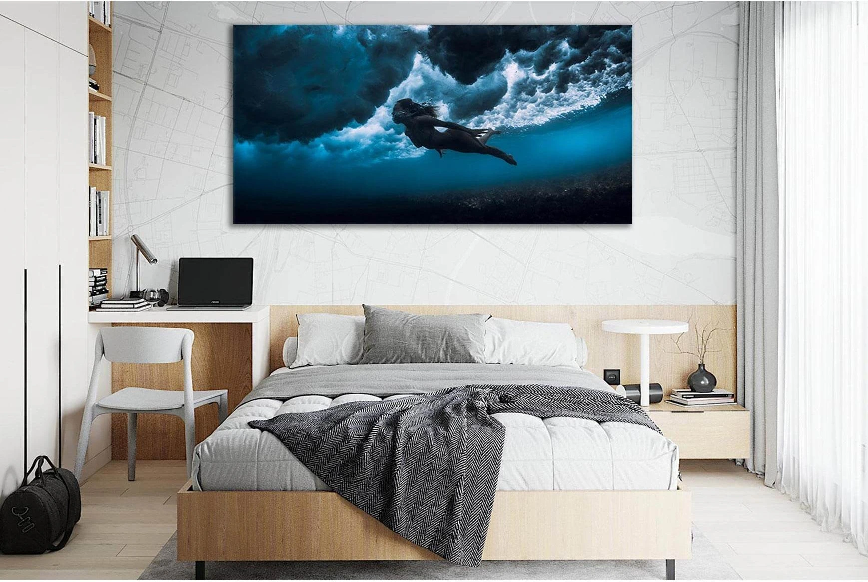 Woman In Ocean №SL46 Ready to Hang Canvas Print - Zellart Canvas Prints 0new, ALL_Products, Beach Ocean & Waves