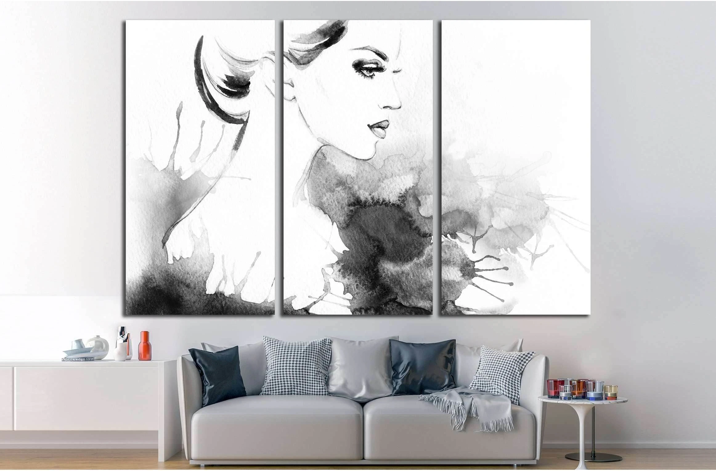 woman portrait .abstract watercolor .fashion background №2780 Ready to Hang Canvas Print - Zellart Canvas Prints ALL_Products, s-2780
