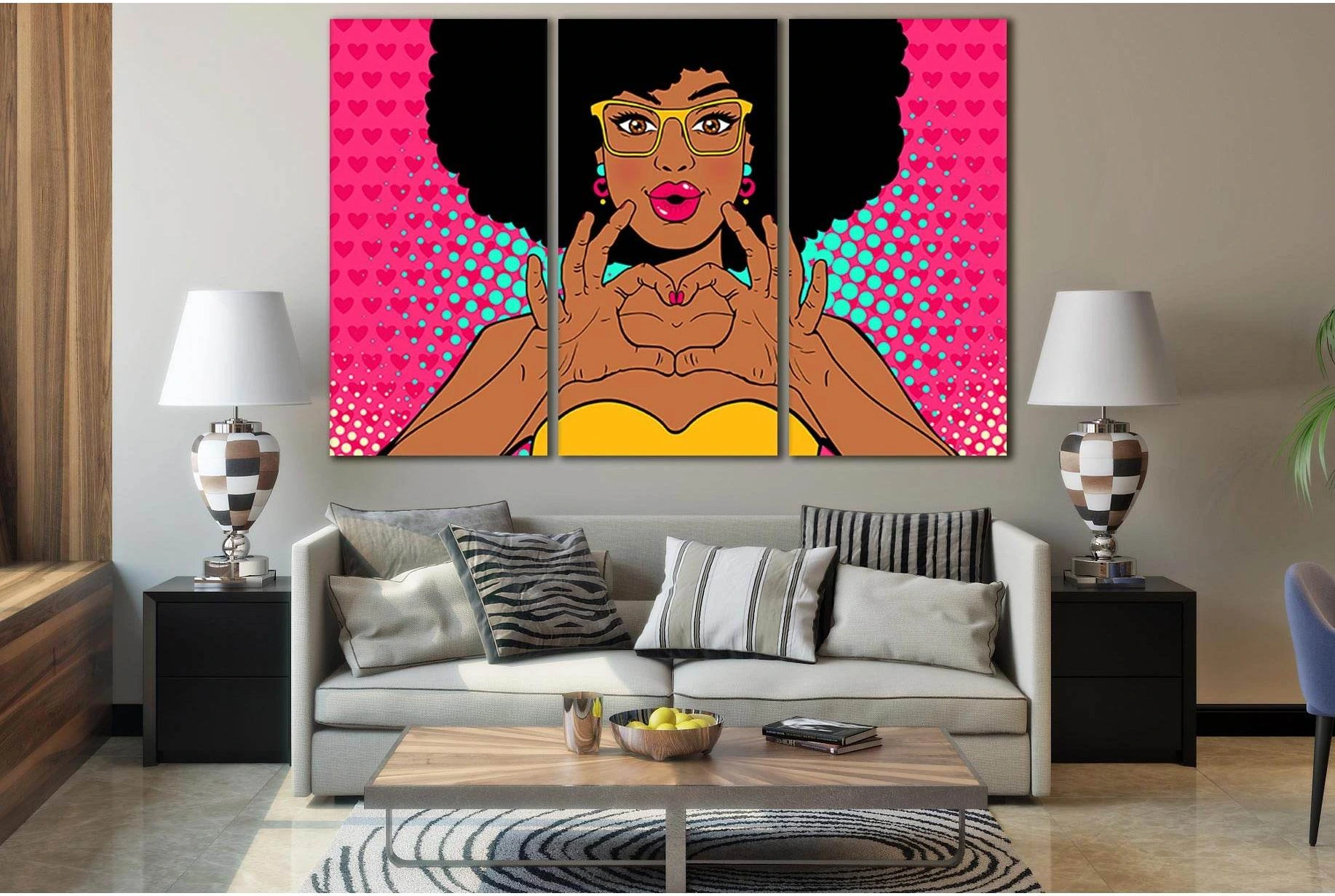 Woman Shows Love Sign By Her Hands №SL538 Ready to Hang Canvas Print - Zellart Canvas Prints 0new, ALL_Products, Pop ART