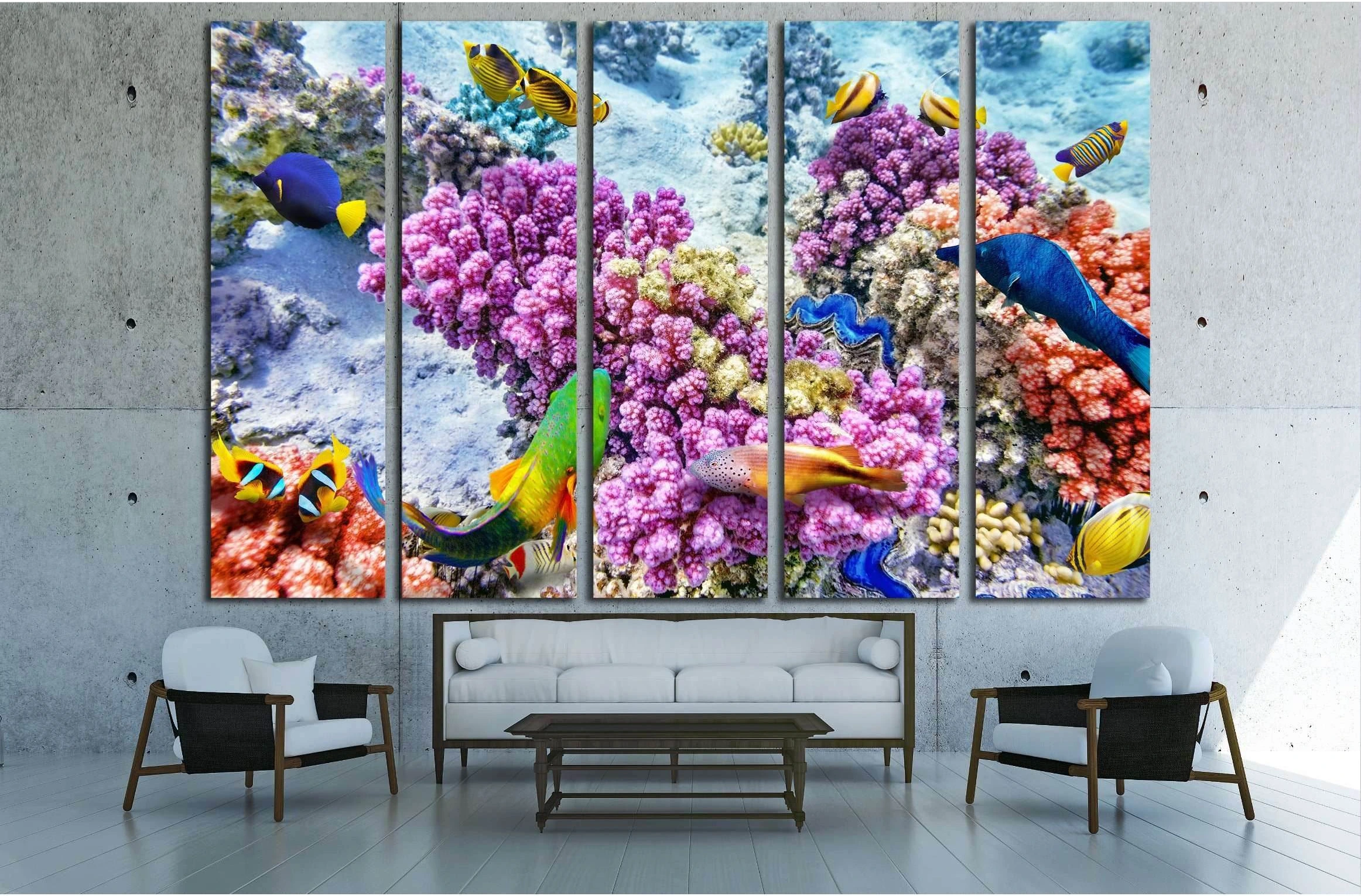 Wonderful and beautiful underwater world with corals and tropical fish №3065 Ready to Hang Canvas Print - Zellart Canvas Prints ALL_Products, s-3065