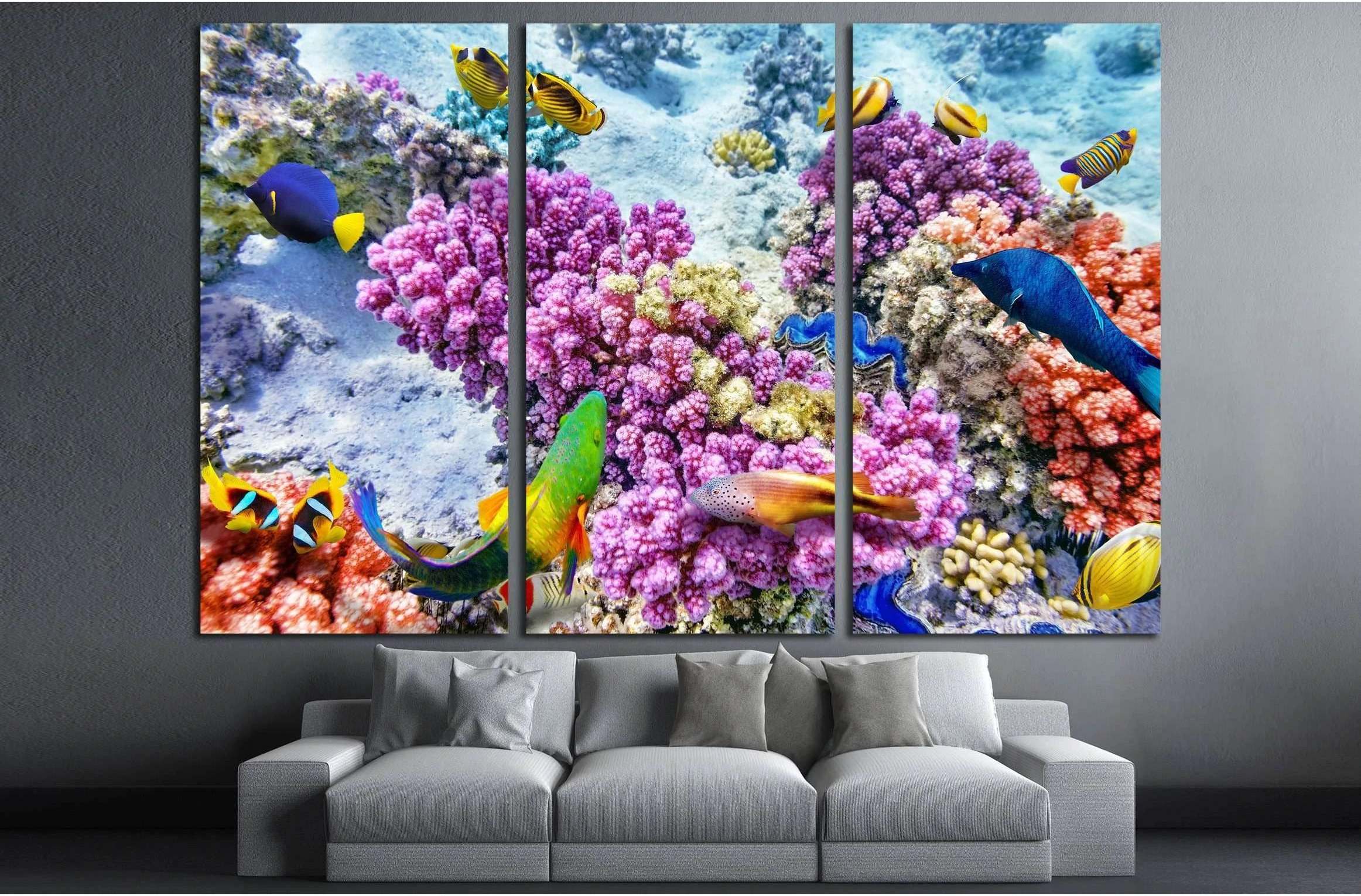 Wonderful and beautiful underwater world with corals and tropical fish №3065 Ready to Hang Canvas Print - Zellart Canvas Prints ALL_Products, s-3065