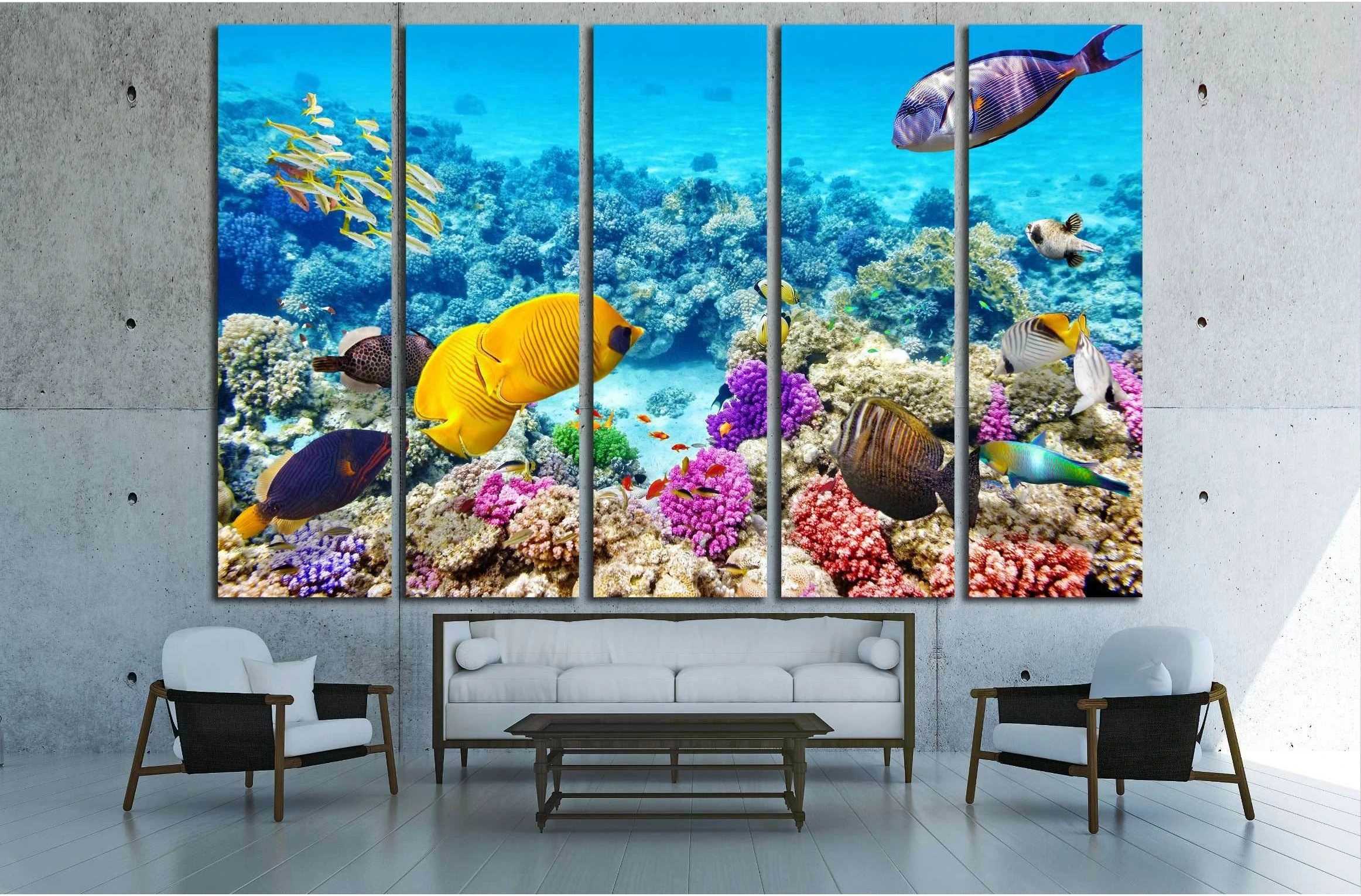 Wonderful and beautiful underwater world with corals and tropical fish №3066 Ready to Hang Canvas Print - Zellart Canvas Prints ALL_Products, s-3066