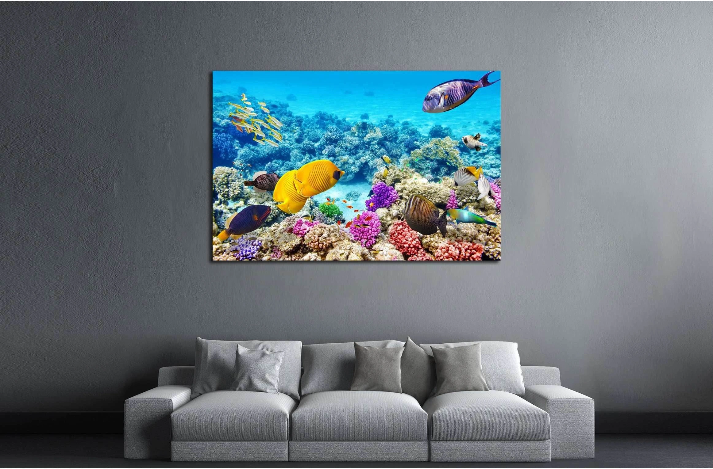 Wonderful and beautiful underwater world with corals and tropical fish №3066 Ready to Hang Canvas Print - Zellart Canvas Prints ALL_Products, s-3066