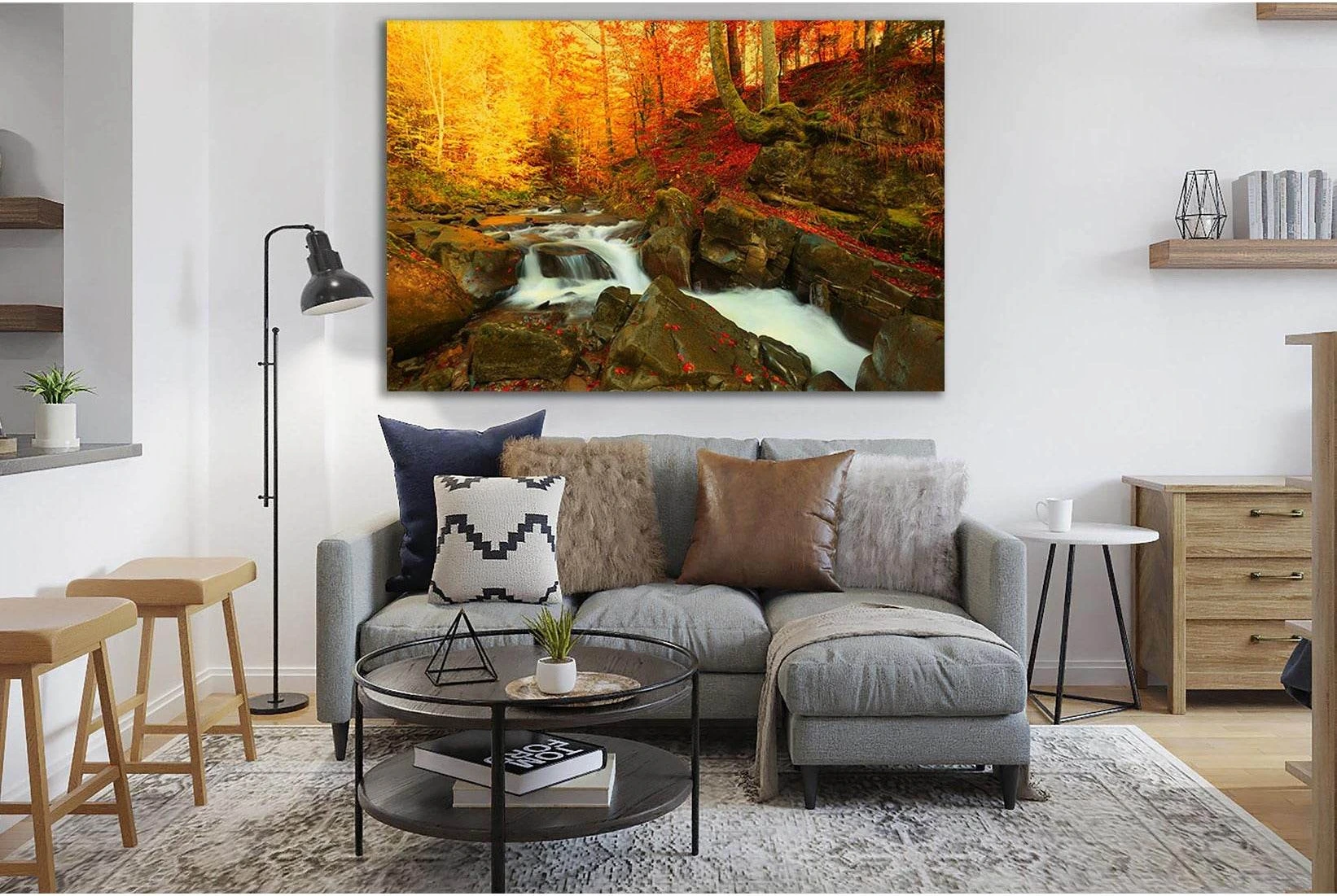 Wonderful Mountains Wallpaper Of Waterfall №SL665 Ready to Hang Canvas Print - Zellart Canvas Prints 0new, ALL_Products, Autumn Wall Art, Waterfall