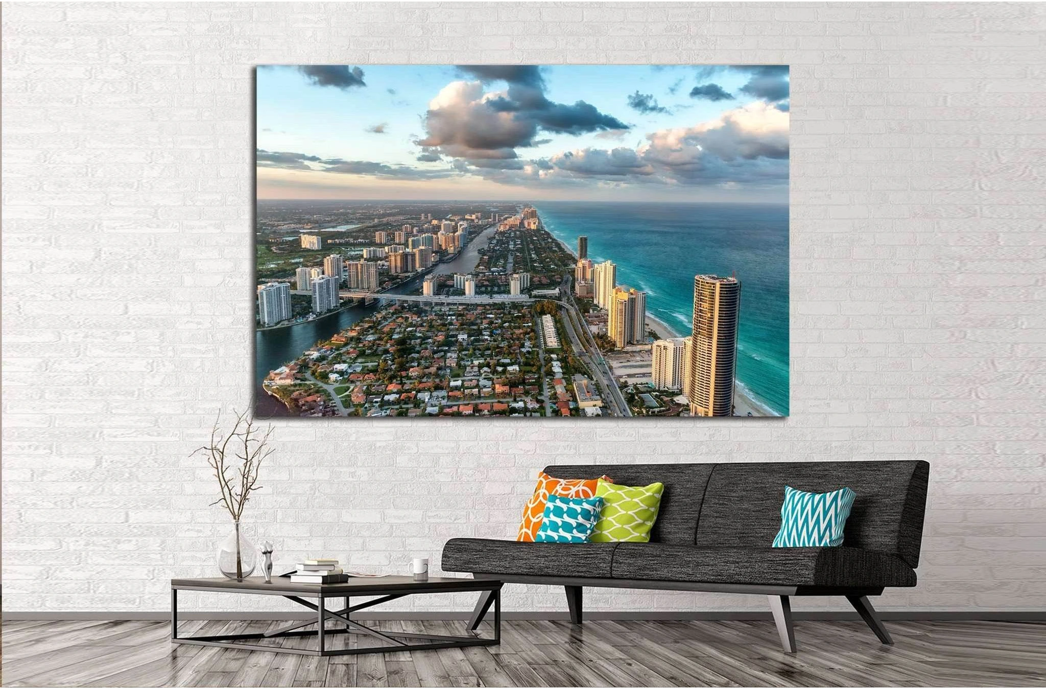 Wonderful skyline of Miami at sunset №1219 Ready to Hang Canvas Print - Zellart Canvas Prints ALL_Products, s-1219