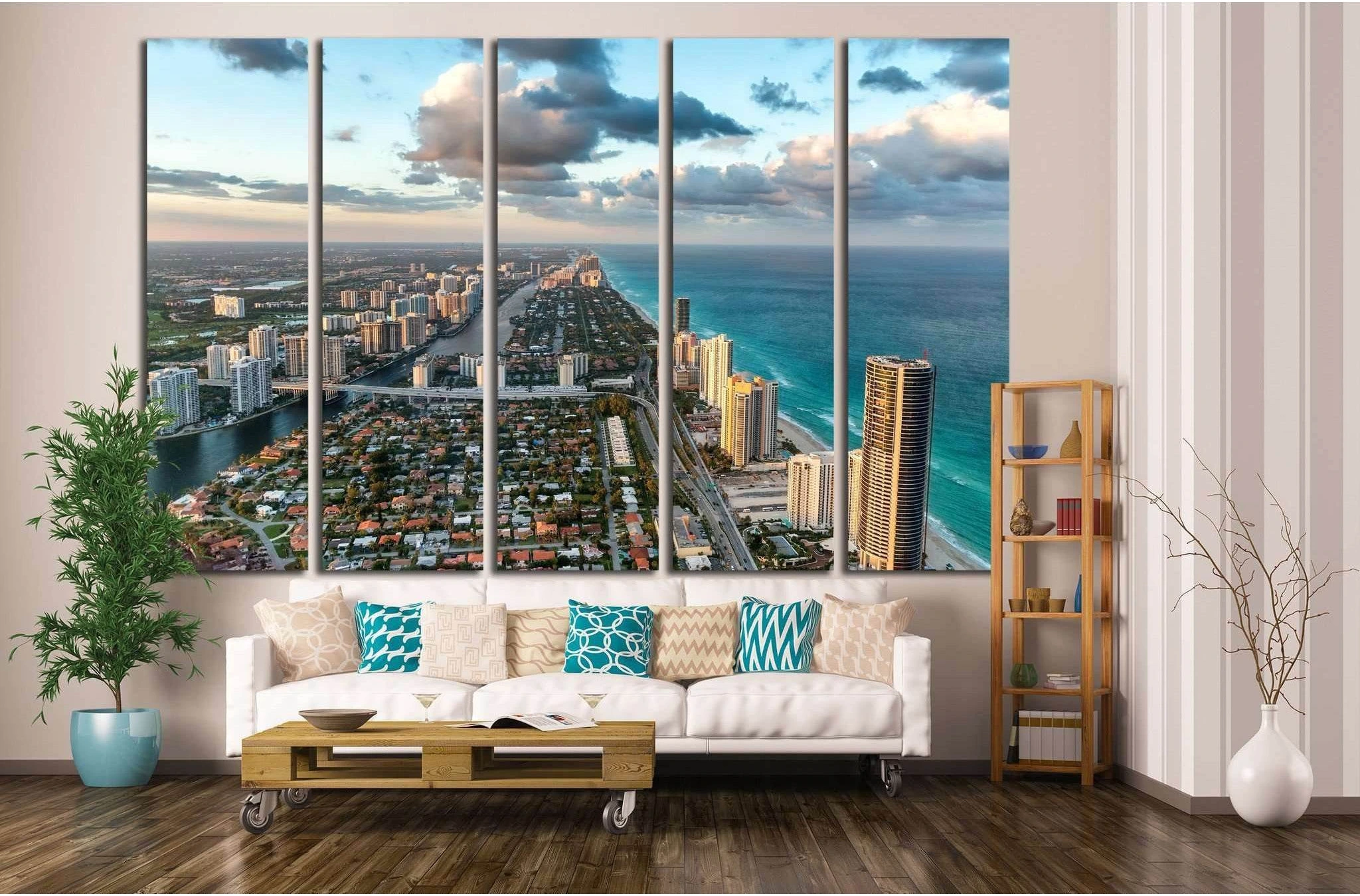 Wonderful skyline of Miami at sunset №1219 Ready to Hang Canvas Print - Zellart Canvas Prints ALL_Products, s-1219