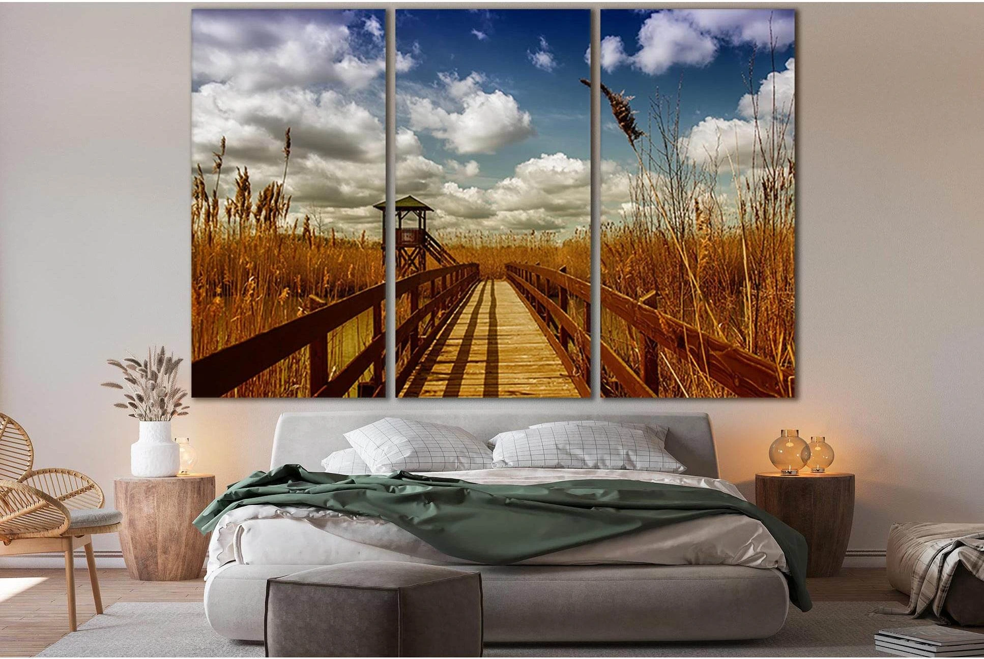 Wooden Bridge Across The River №SL1130 Ready to Hang Canvas Print - Zellart Canvas Prints 0new, ALL_Products, Bridges Wall Art