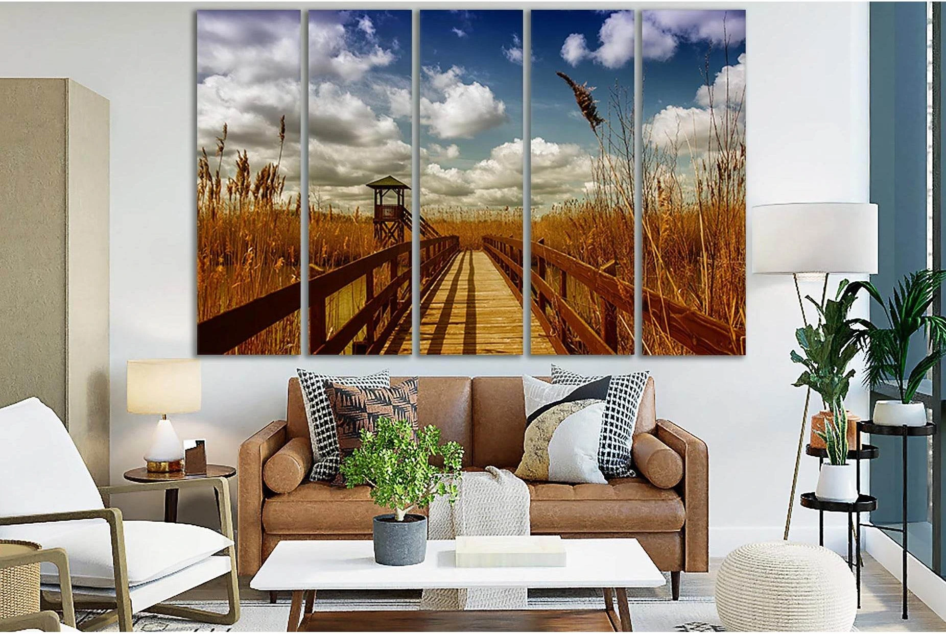 Wooden Bridge Across The River №SL1130 Ready to Hang Canvas Print - Zellart Canvas Prints 0new, ALL_Products, Bridges Wall Art