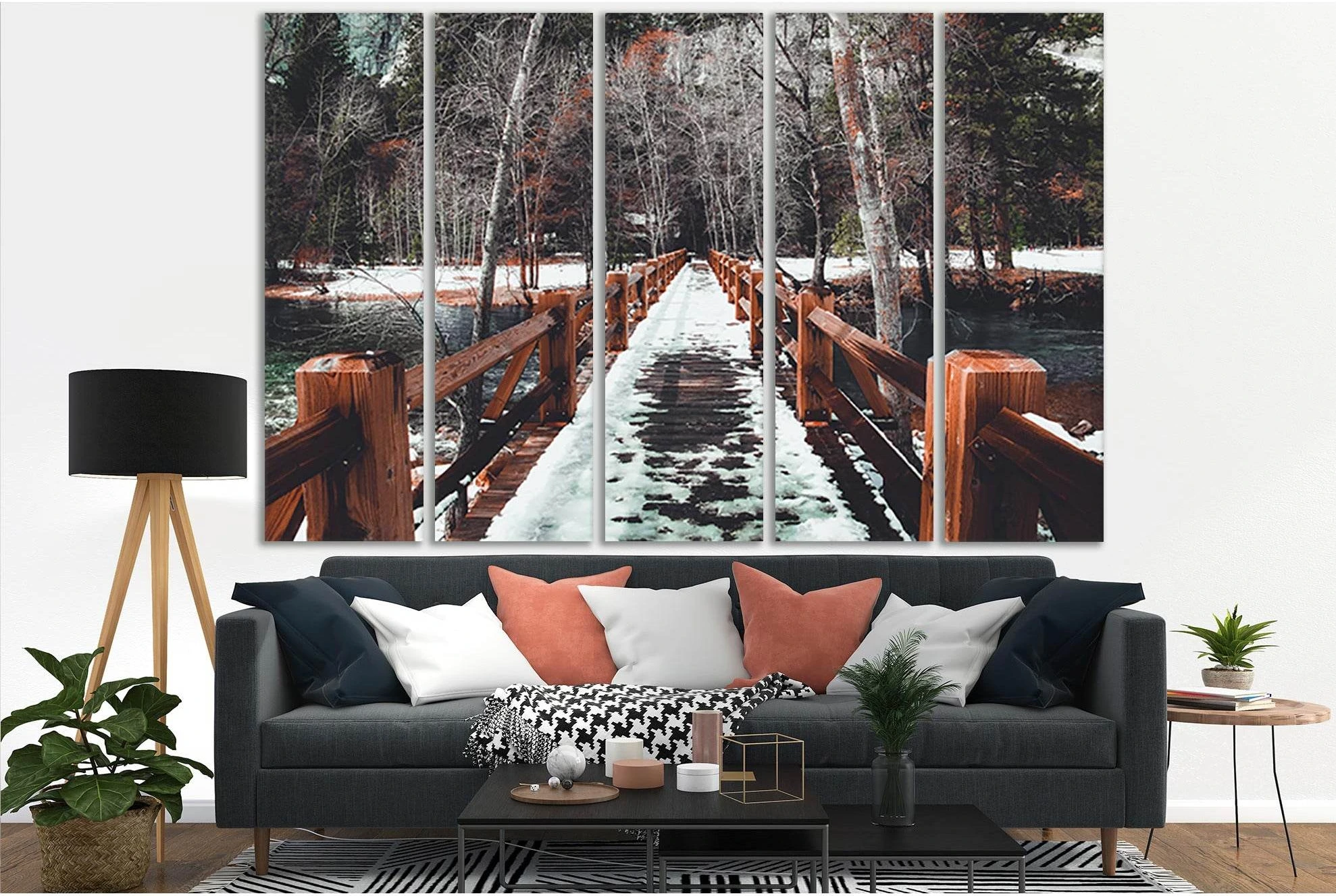 Wooden Bridge In Winter №SL1142 Ready to Hang Canvas Print - Zellart Canvas Prints 0new, ALL_Products, Bridges Wall Art