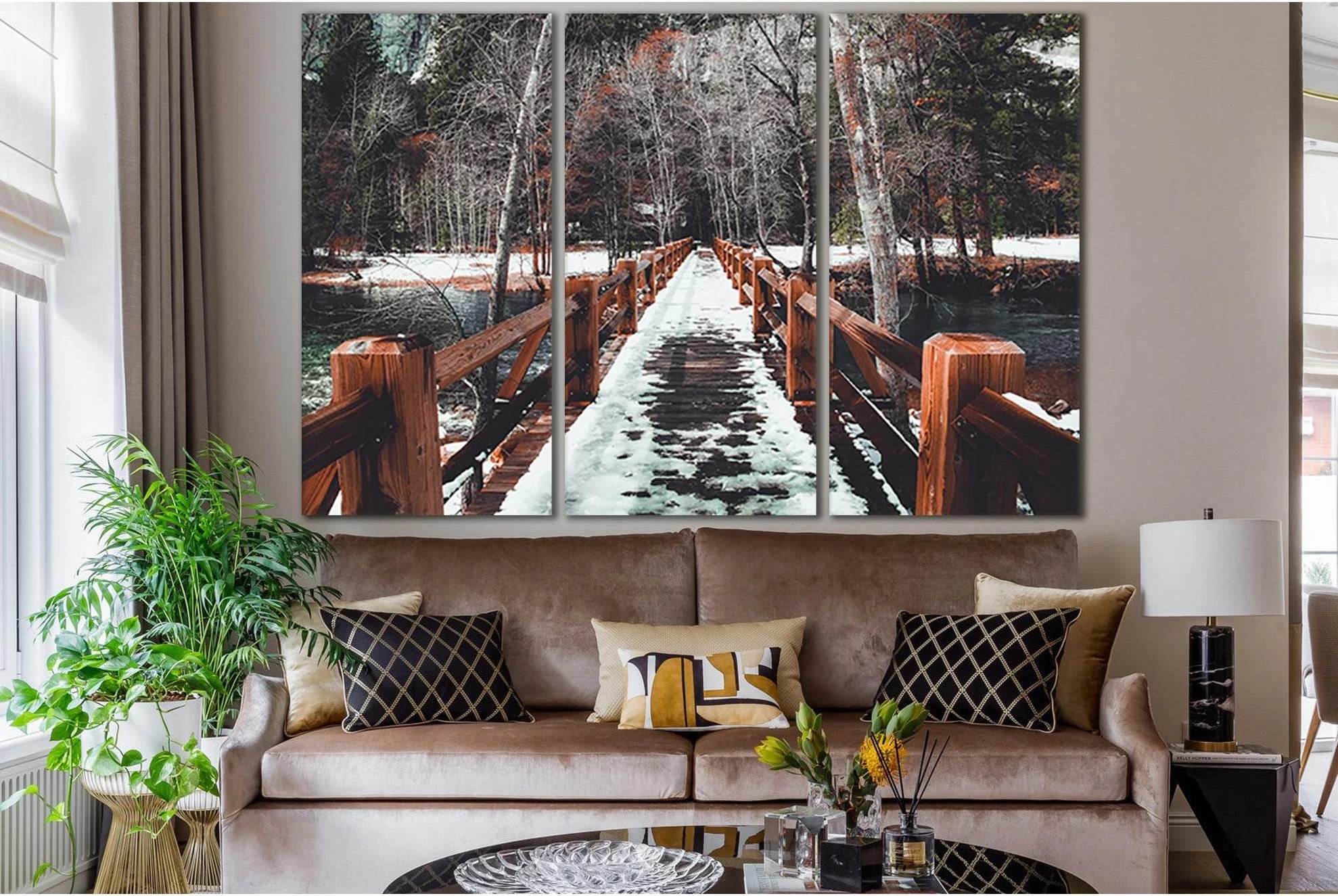 Wooden Bridge In Winter №SL1142 Ready to Hang Canvas Print - Zellart Canvas Prints 0new, ALL_Products, Bridges Wall Art